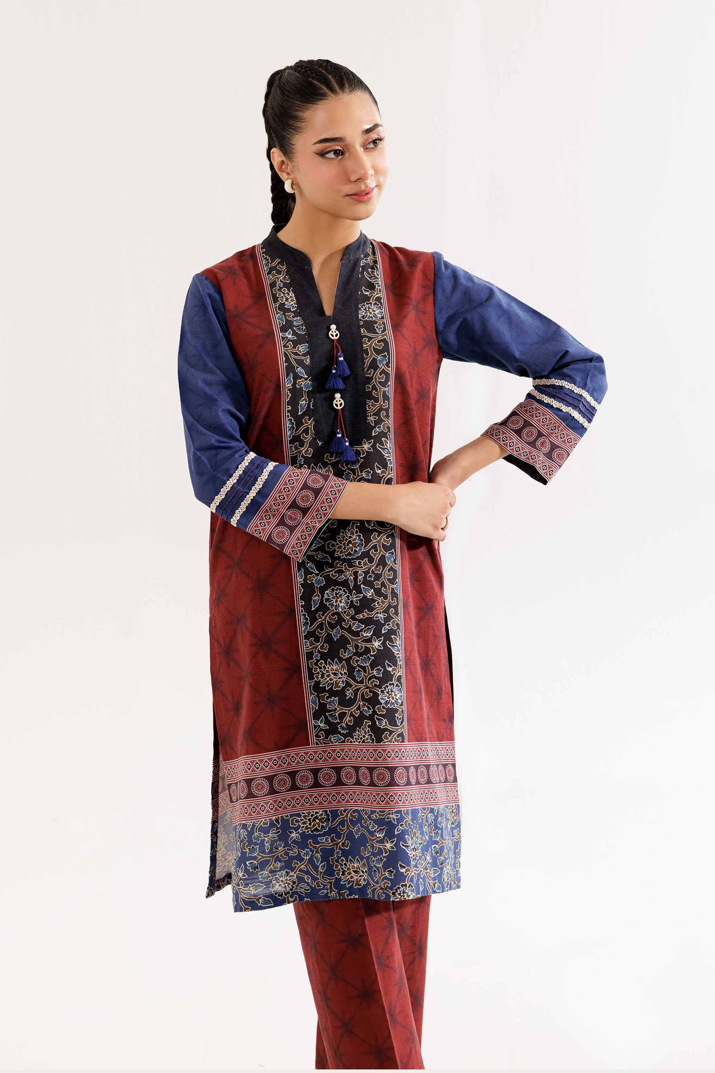 NishatUK - Maroon Printed Khaddar 2-piece ready to wear Dress