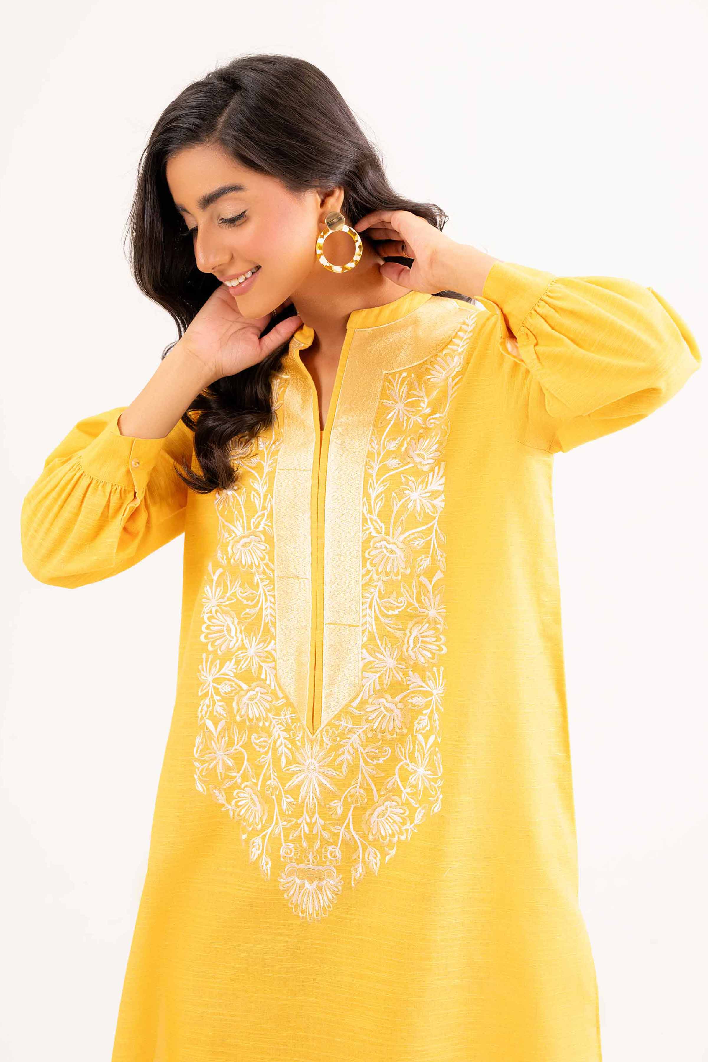 NishatUK - Yellow Embroidered Khaddar 2-piece ready to wear Dress