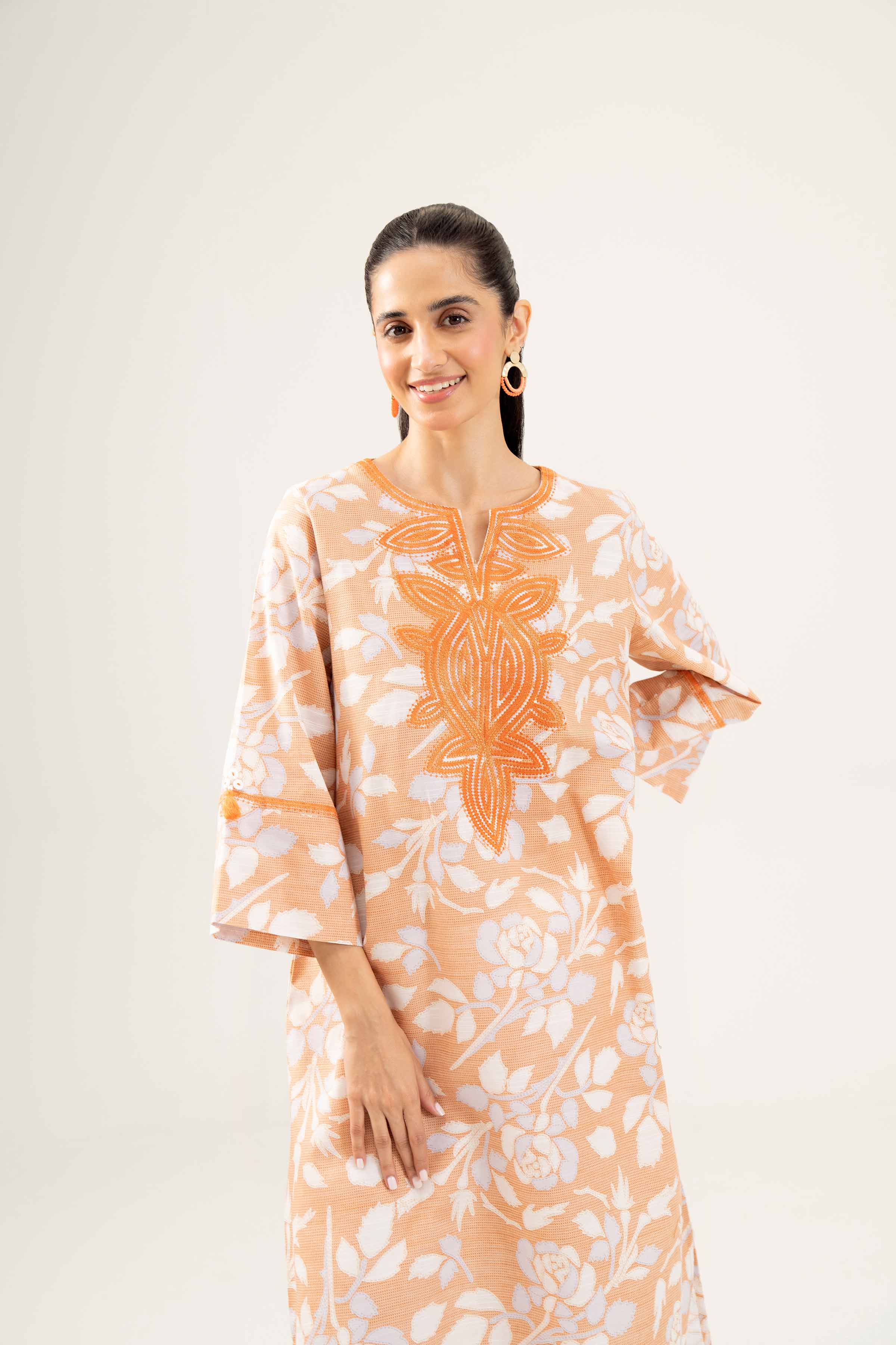 NishatUK - Orange Embroidered Khaddar 1-piece ready to wear Shirt