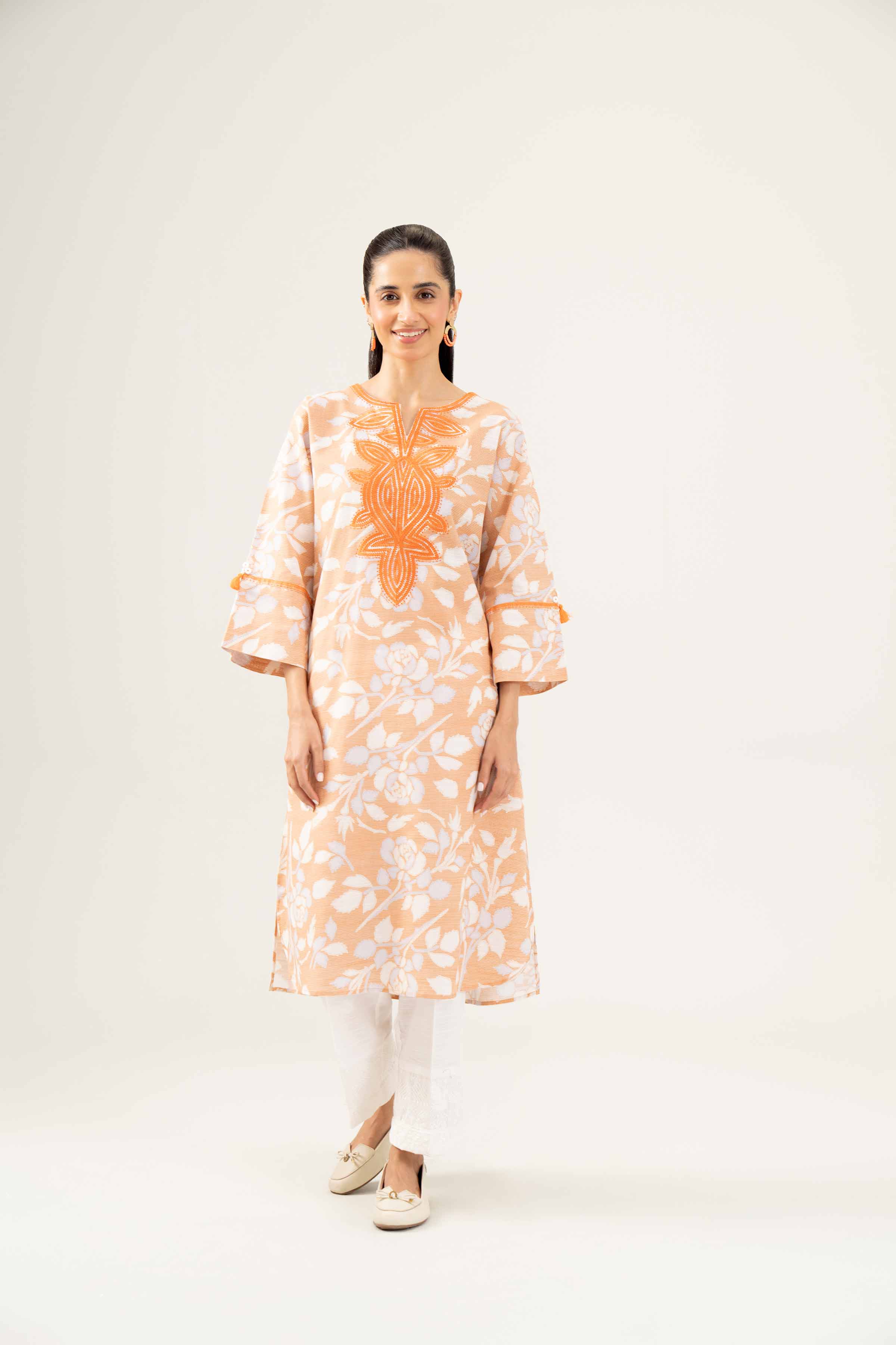 NishatUK - Orange Embroidered Khaddar 1-piece ready to wear Shirt