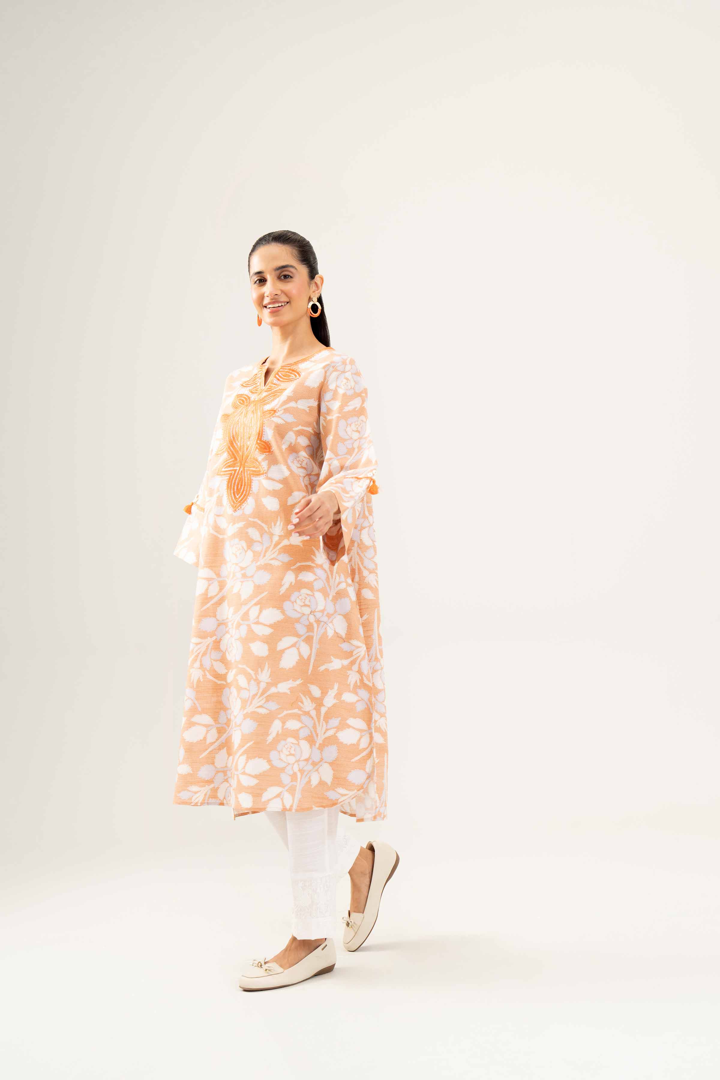 NishatUK - Orange Embroidered Khaddar 1-piece ready to wear Shirt