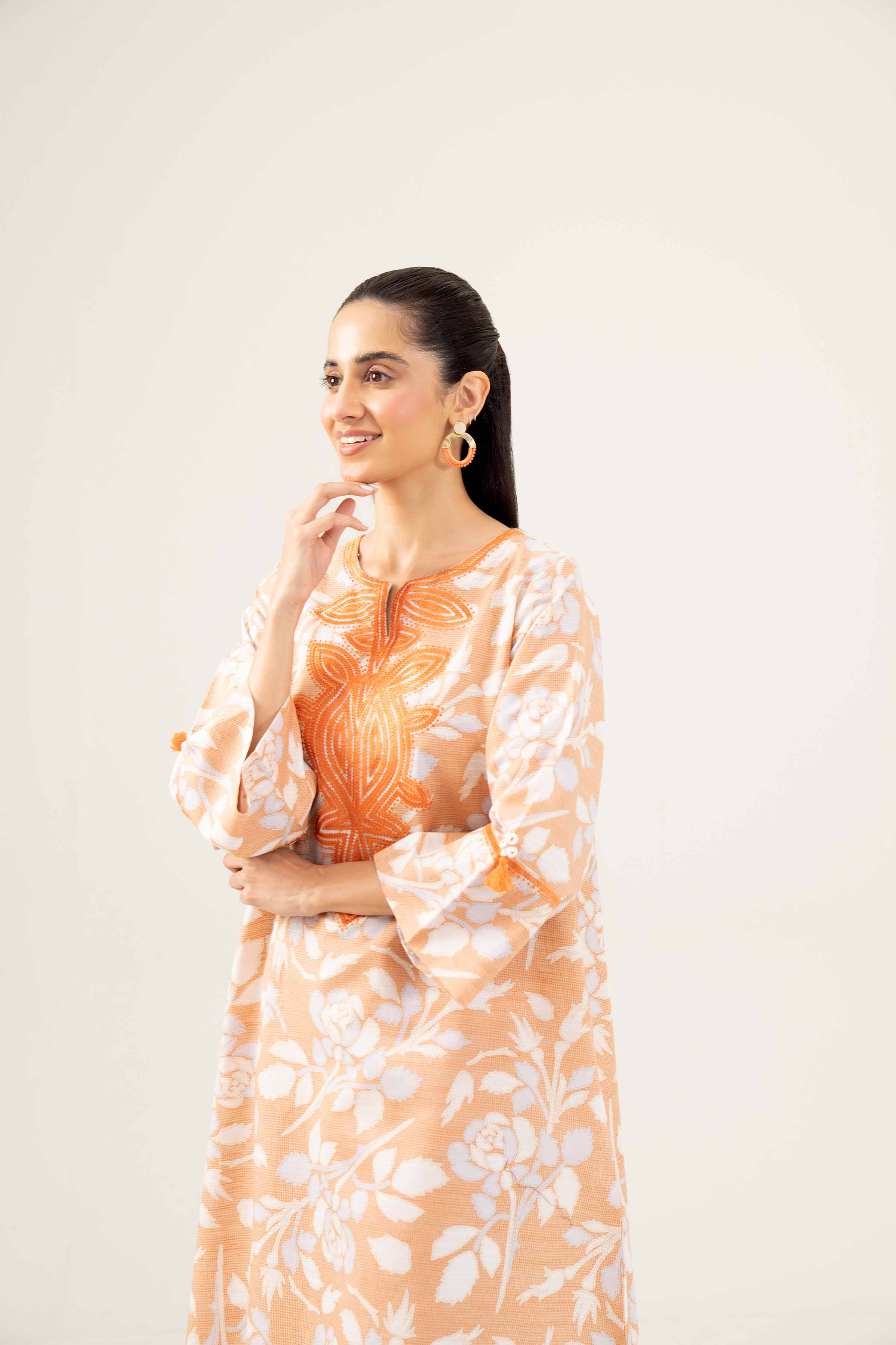 NishatUK - Orange Embroidered Khaddar 1-piece ready to wear Shirt