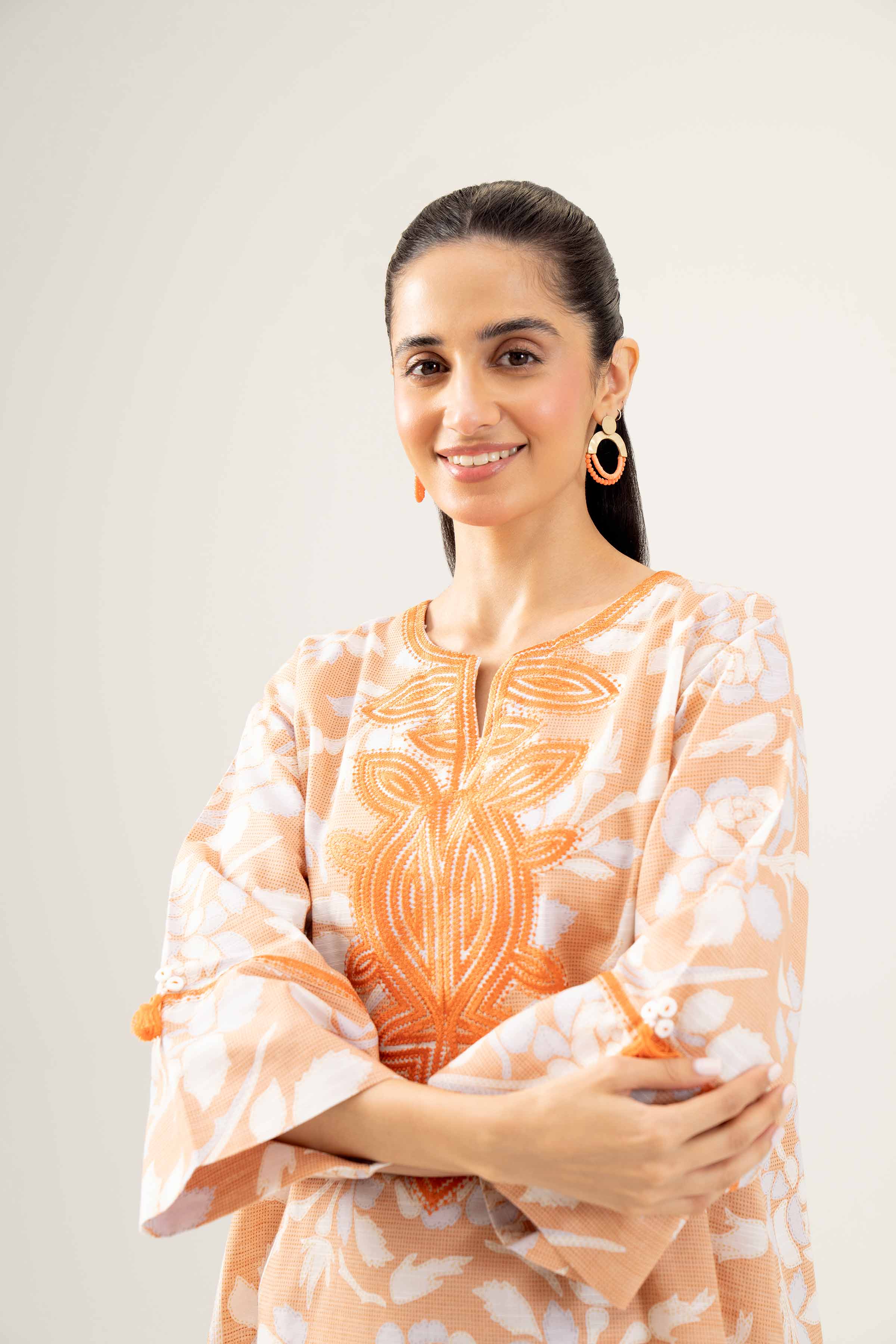 NishatUK - Orange Embroidered Khaddar 1-piece ready to wear Shirt