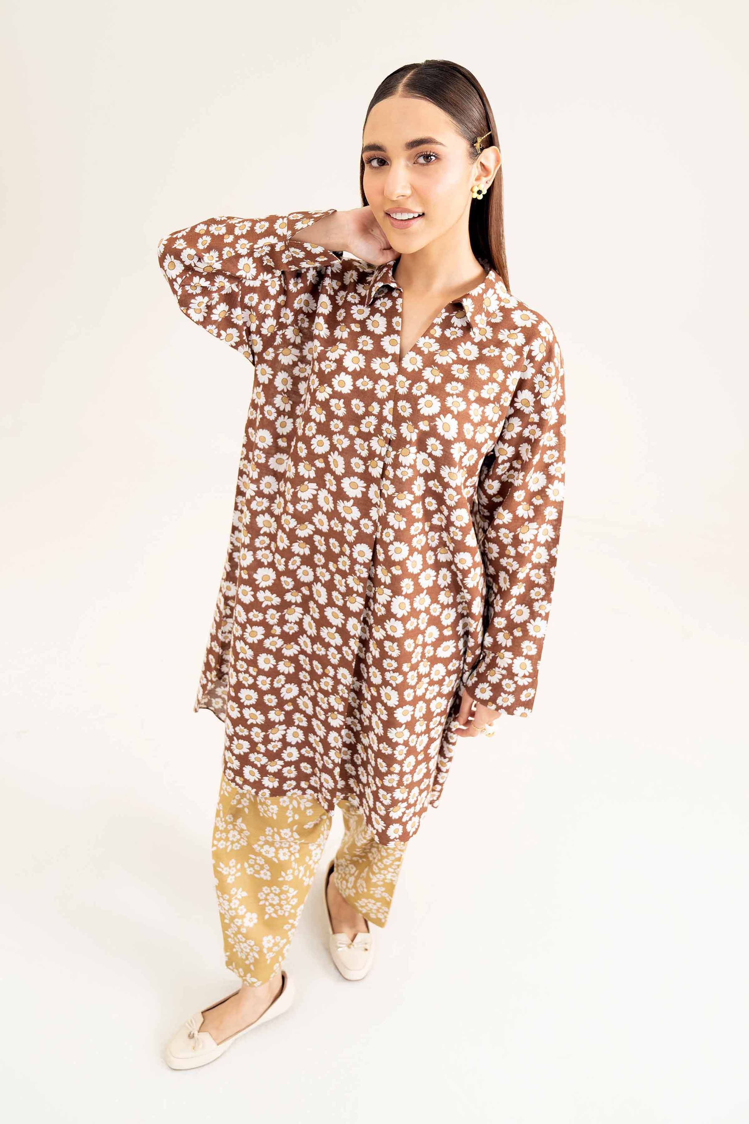 NishatUK - Brown Printed Khaddar 2-piece ready to wear Dress