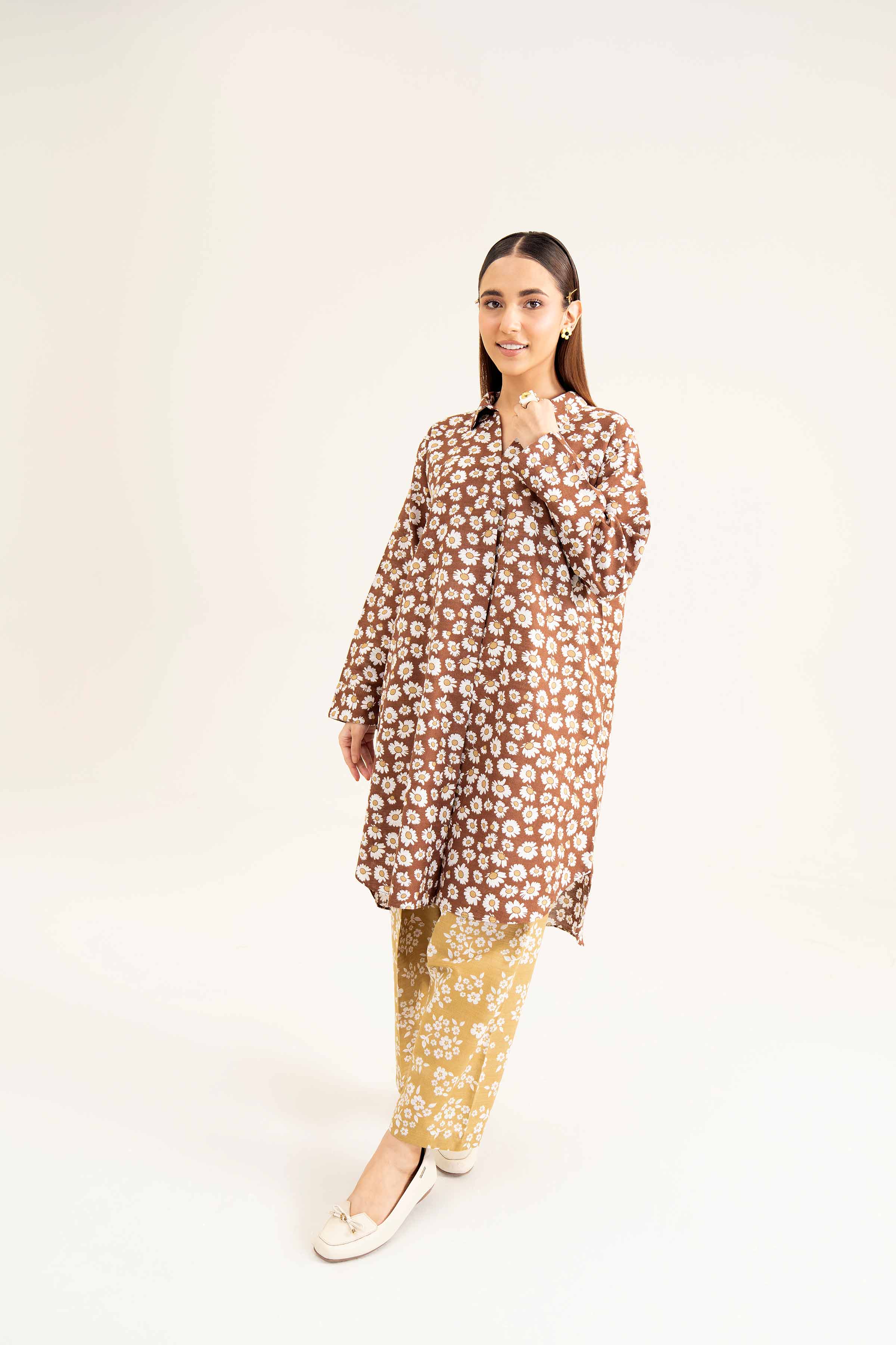 NishatUK - Brown Printed Khaddar 2-piece ready to wear Dress