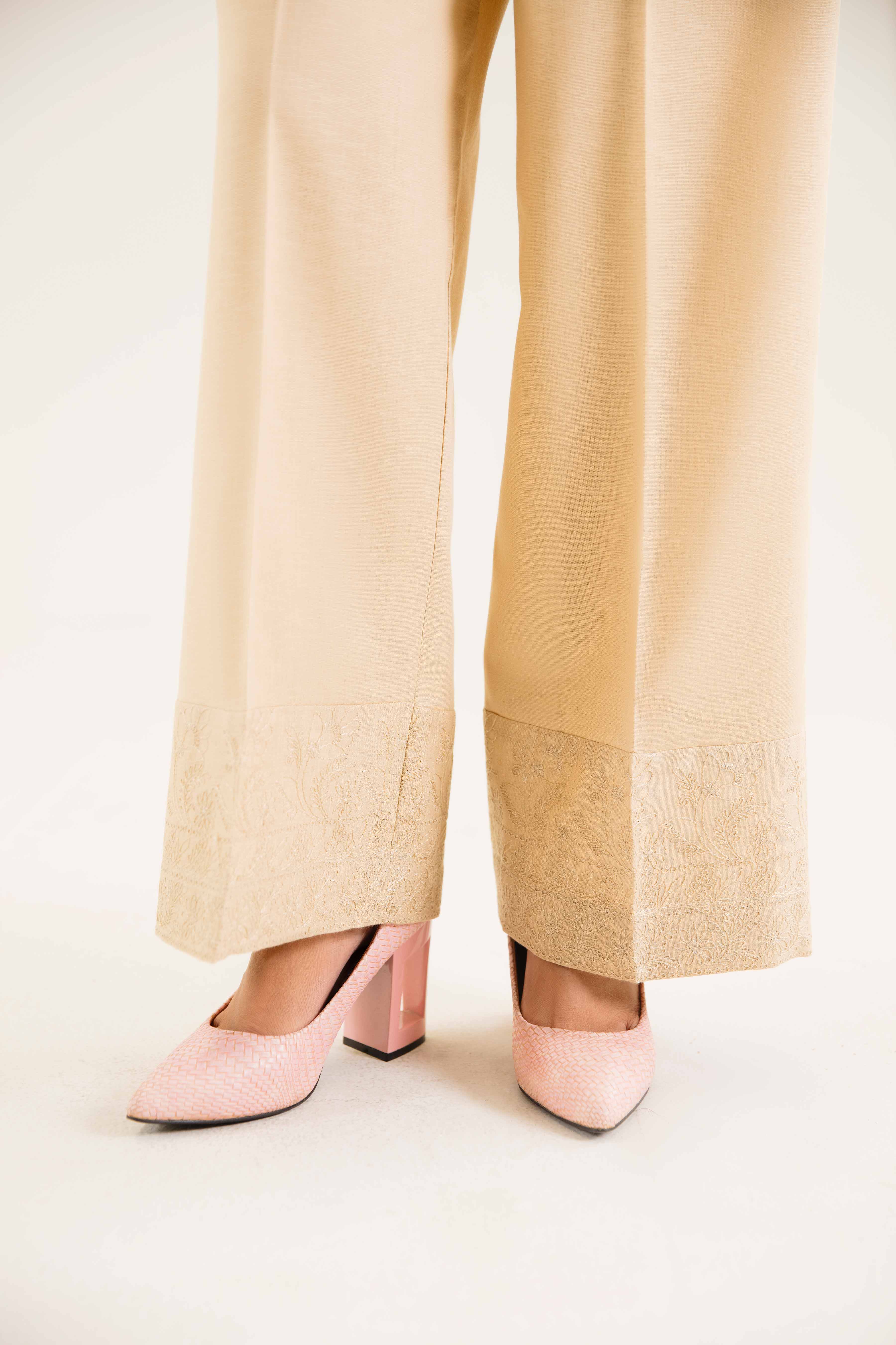 NishatUK - Beige Embroidered Karandi 1-piece ready to wear Trouser