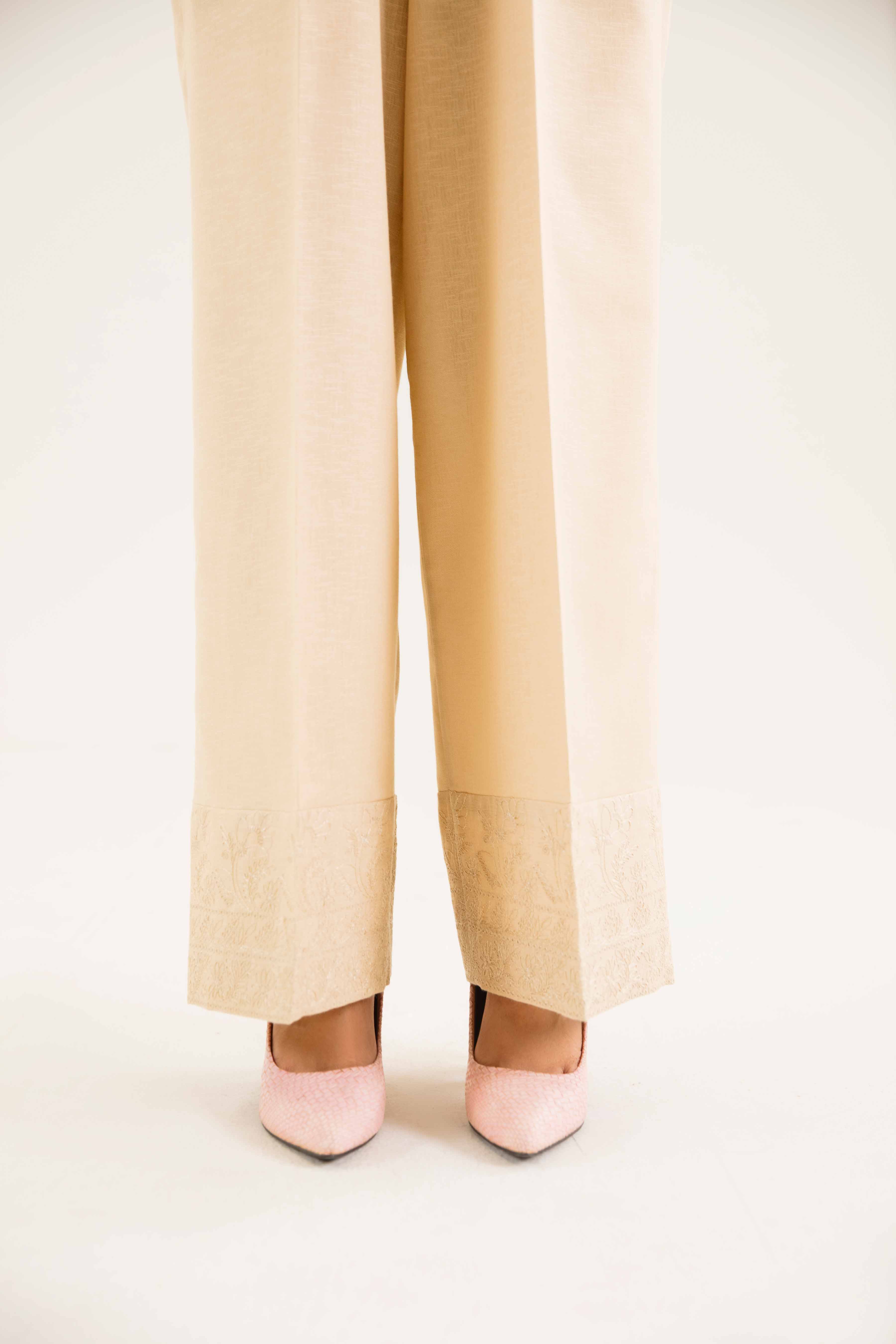 NishatUK - Beige Embroidered Karandi 1-piece ready to wear Trouser
