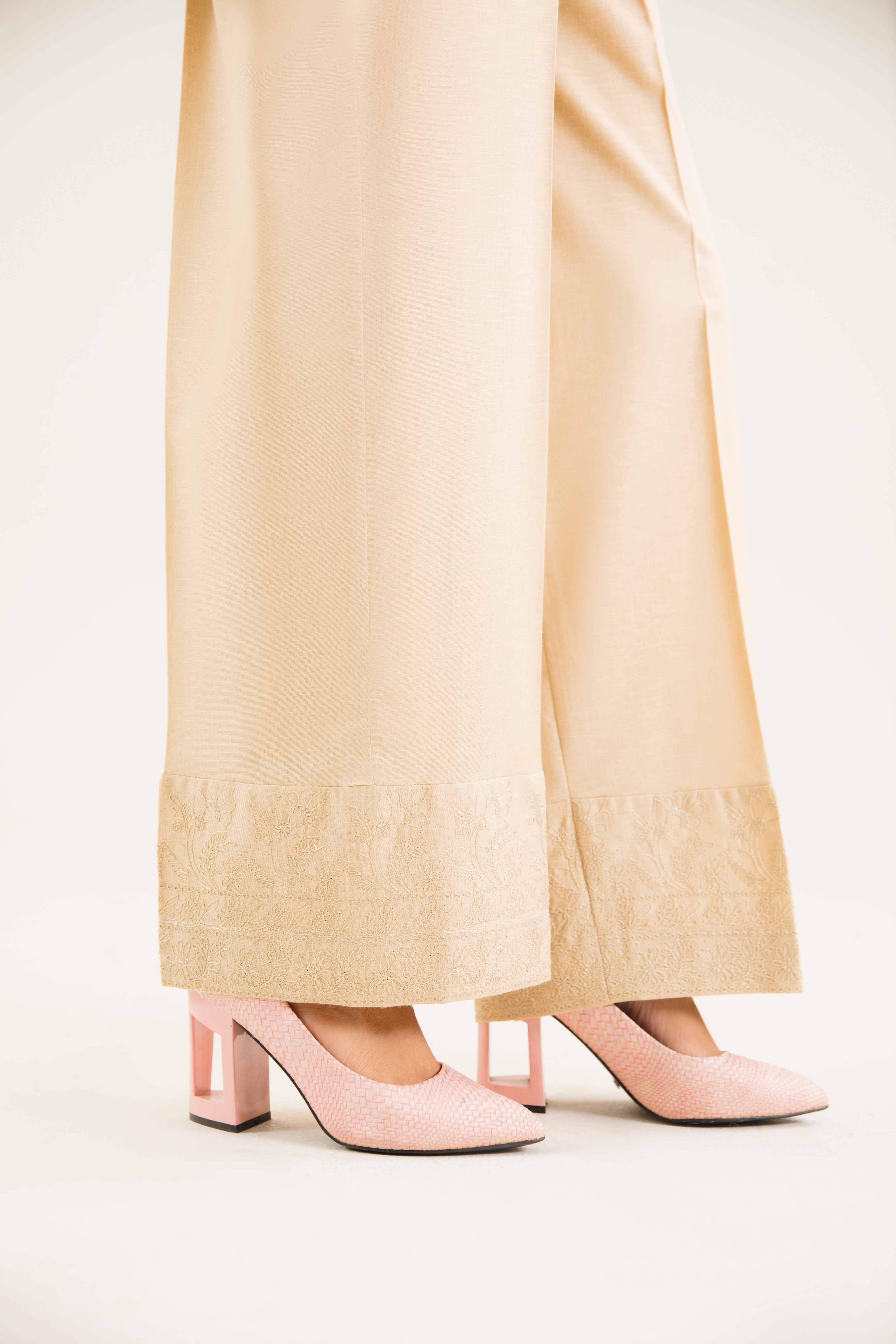 NishatUK - Beige Embroidered Karandi 1-piece ready to wear Trouser
