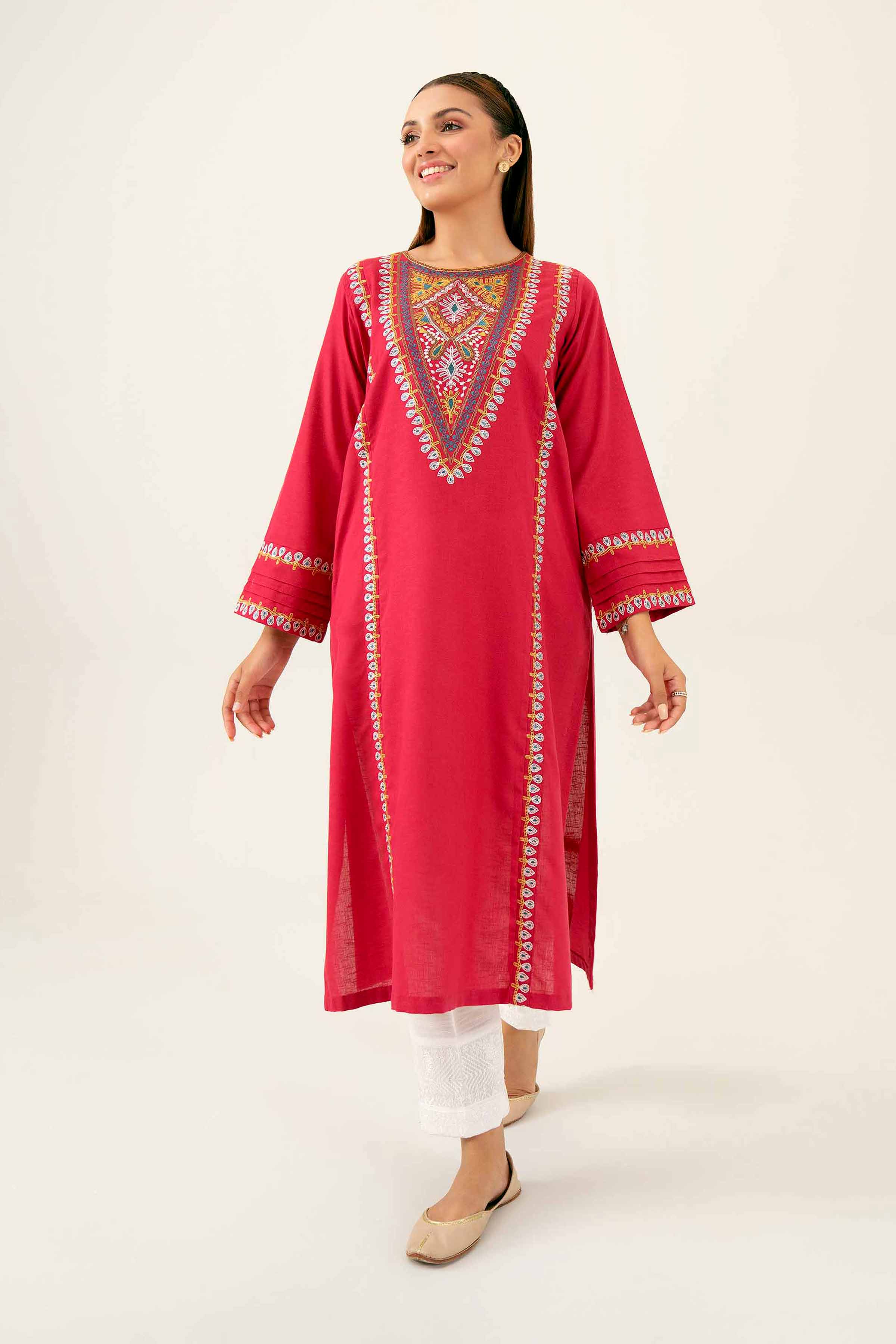 NishatUK - Pink Embroidered Karandi 1-piece ready to wear Shirt