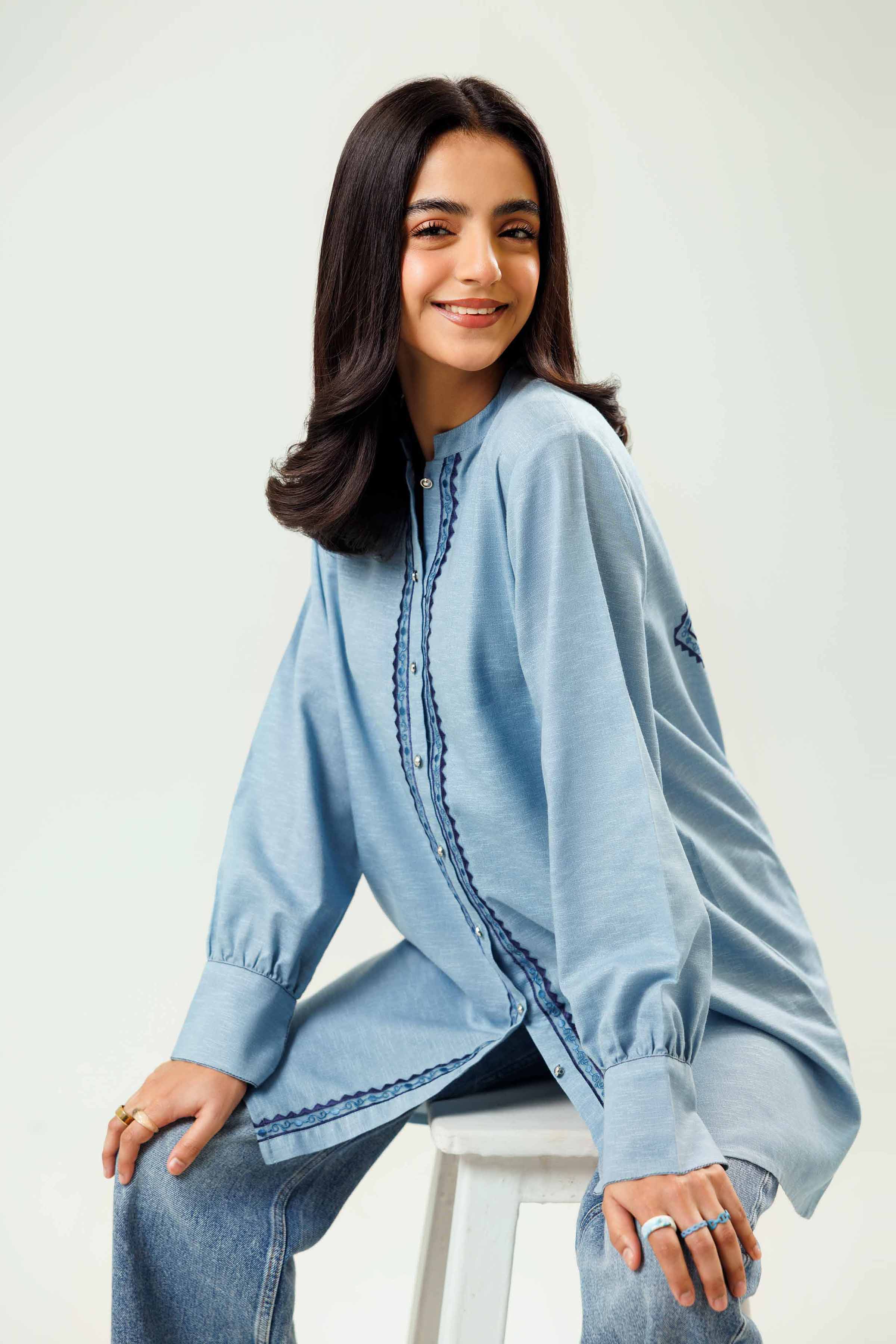 NishatUK - Blue Embroidered Karandi 1-piece ready to wear Tunic