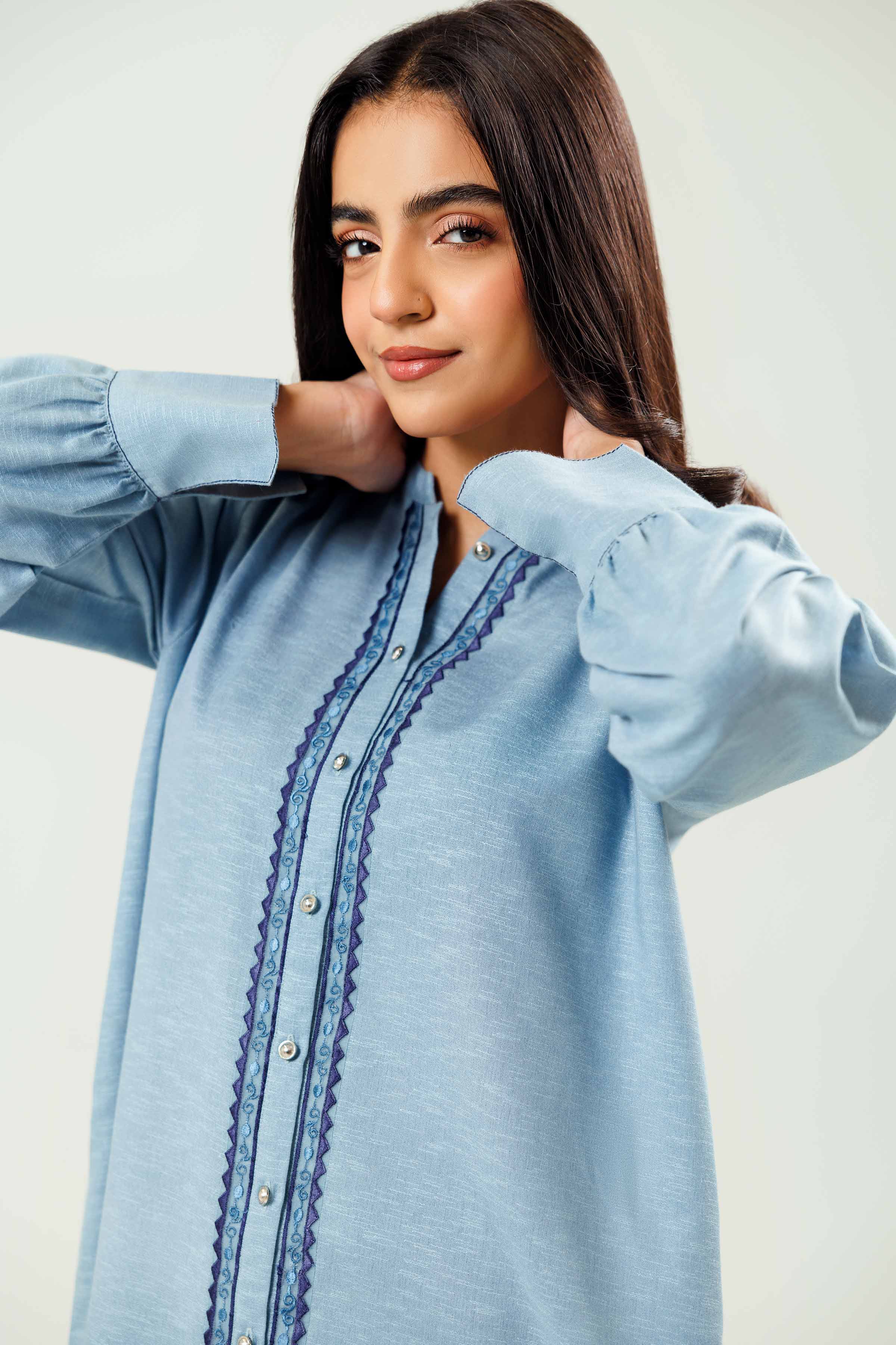 NishatUK - Blue Embroidered Karandi 1-piece ready to wear Tunic