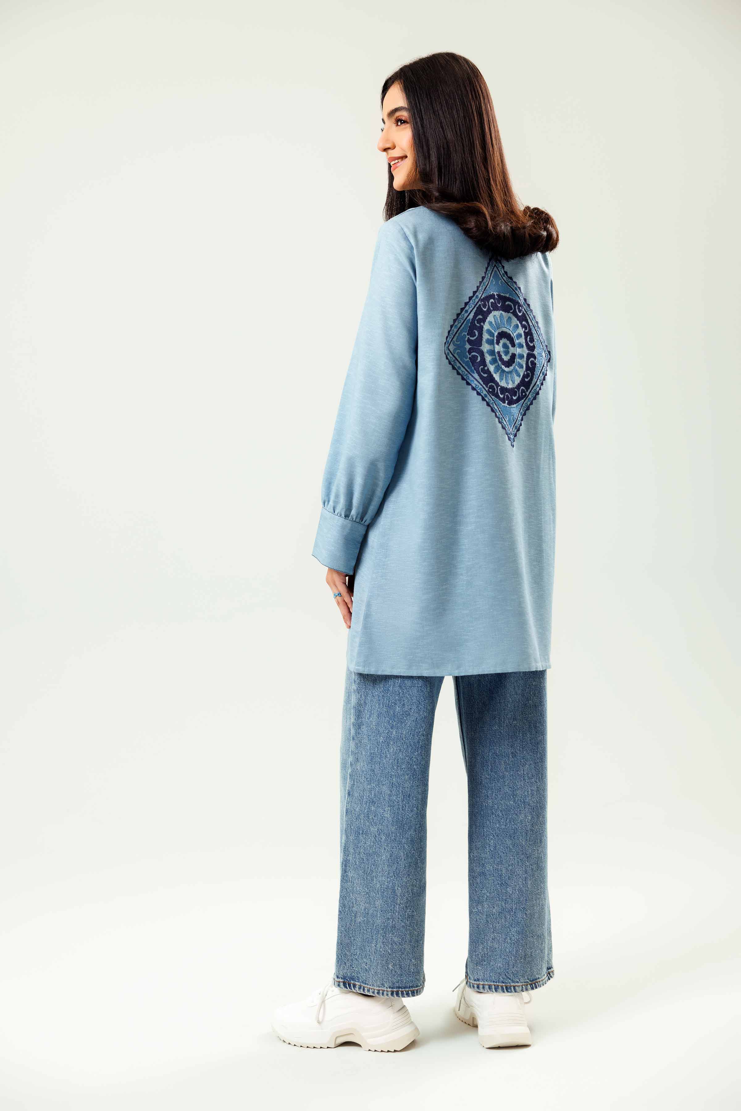 NishatUK - Blue Embroidered Karandi 1-piece ready to wear Tunic