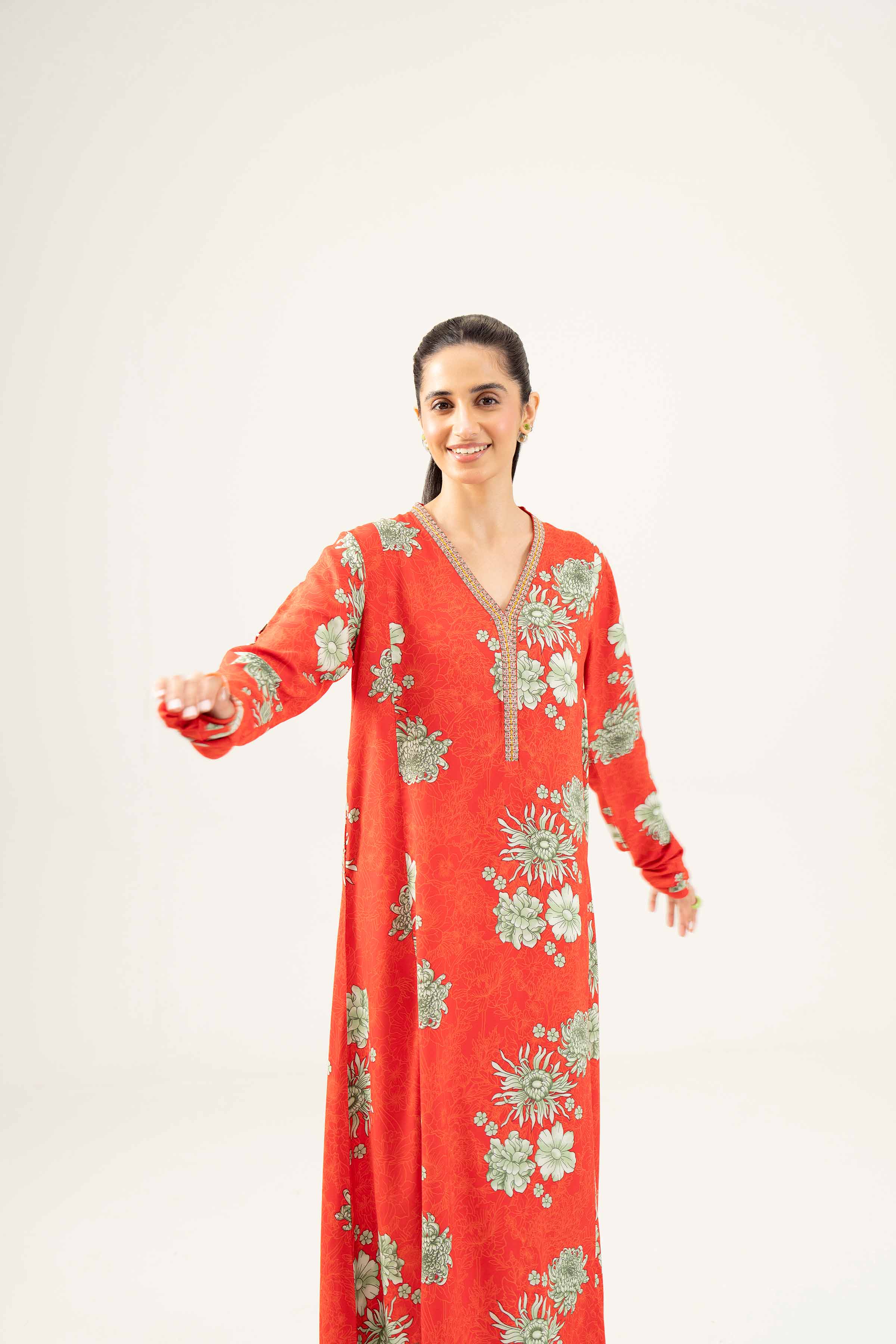 NishatUK - Red Embroidered Linen 1-piece ready to wear Shirt