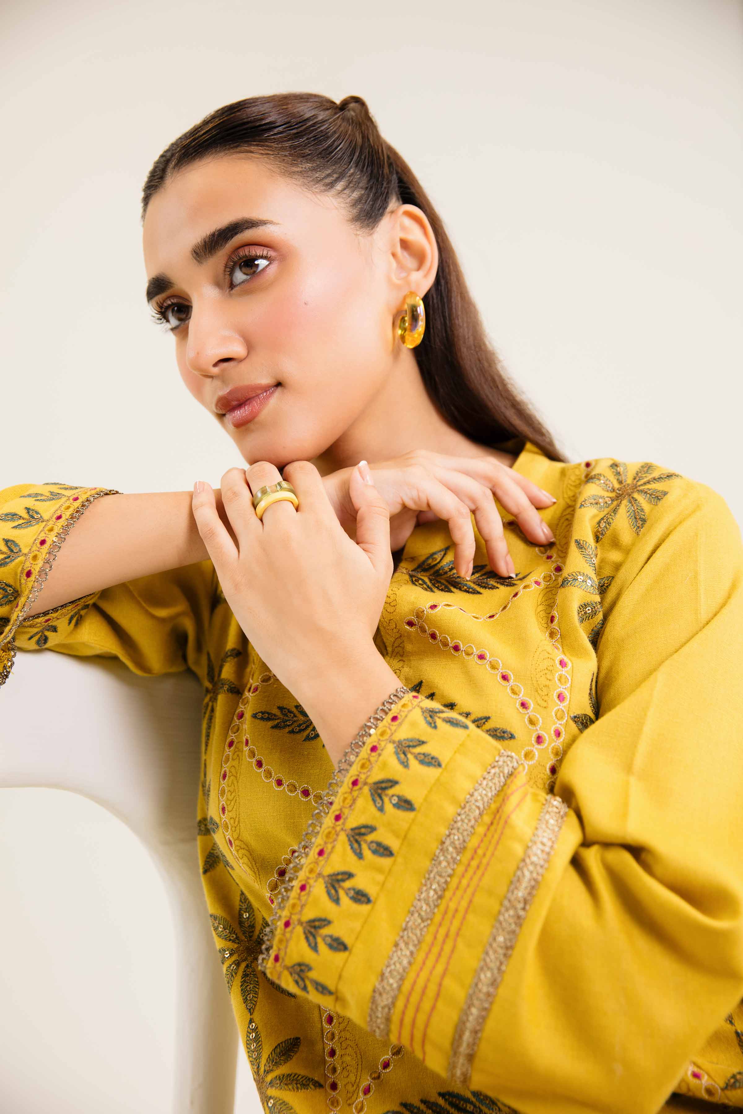 NishatUK - Saffron Embroidered Karandi 2-piece ready to wear Dress