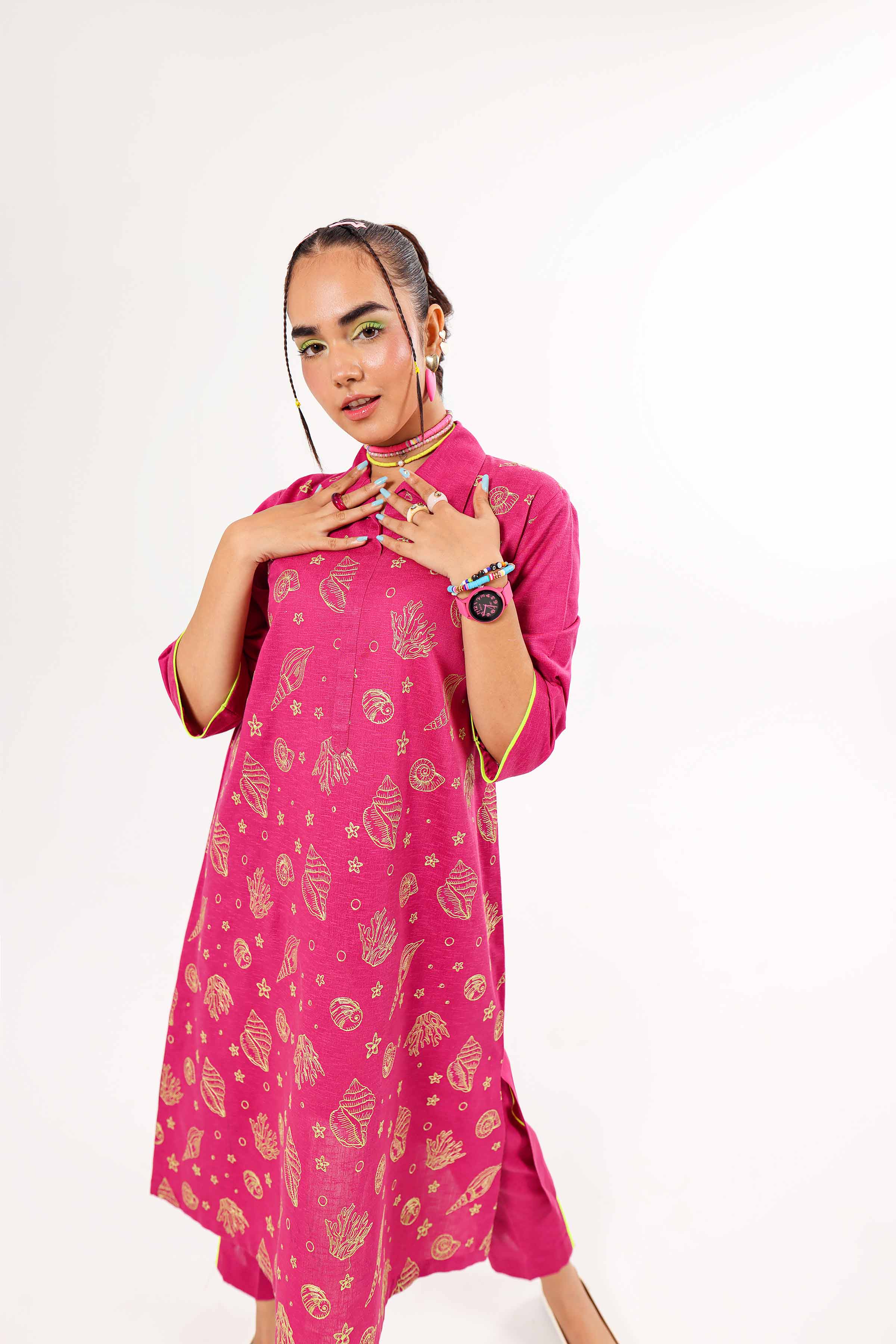 NishatUK - Shocking Pink Embroidered Karandi 2-piece ready to wear Dress