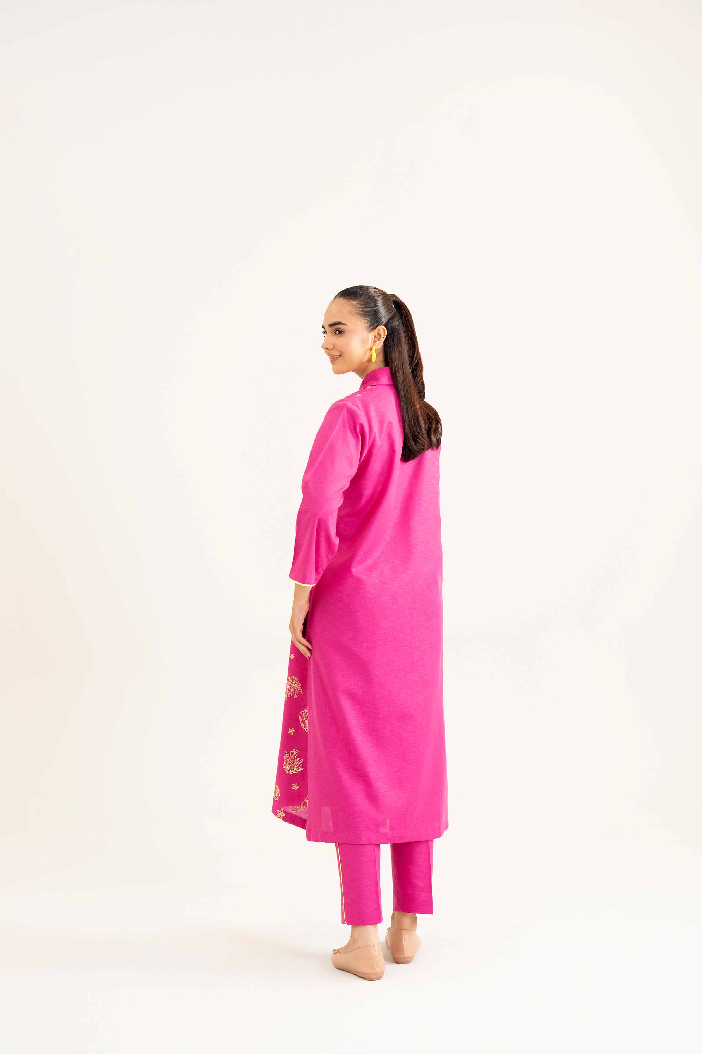 NishatUK - Shocking Pink Embroidered Karandi 2-piece ready to wear Dress