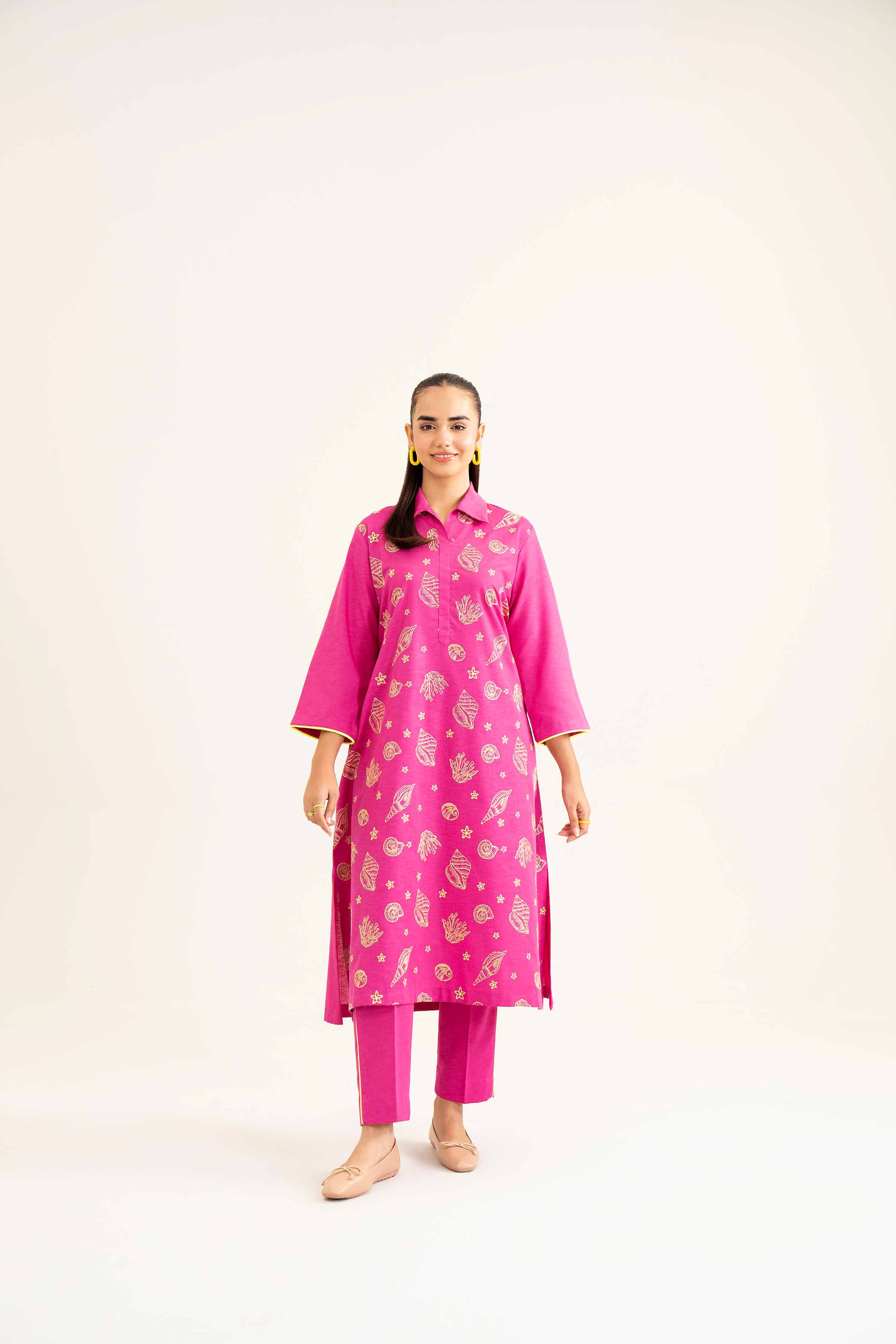 NishatUK - Shocking Pink Embroidered Karandi 2-piece ready to wear Dress