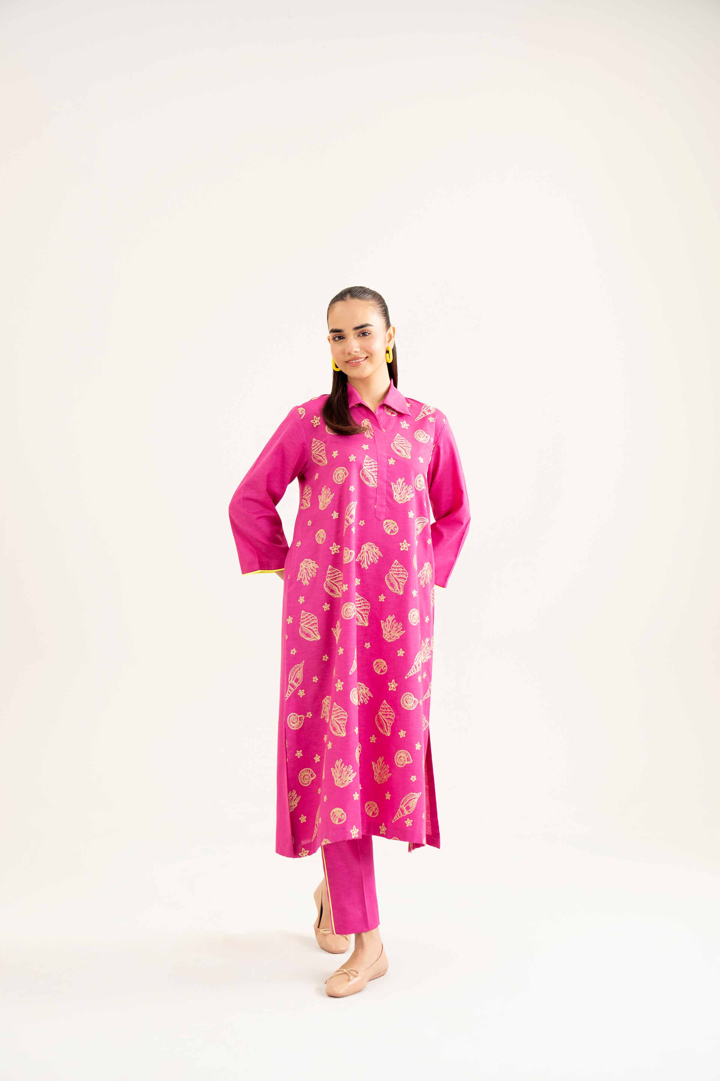 NishatUK - Shocking Pink Embroidered Karandi 2-piece ready to wear Dress