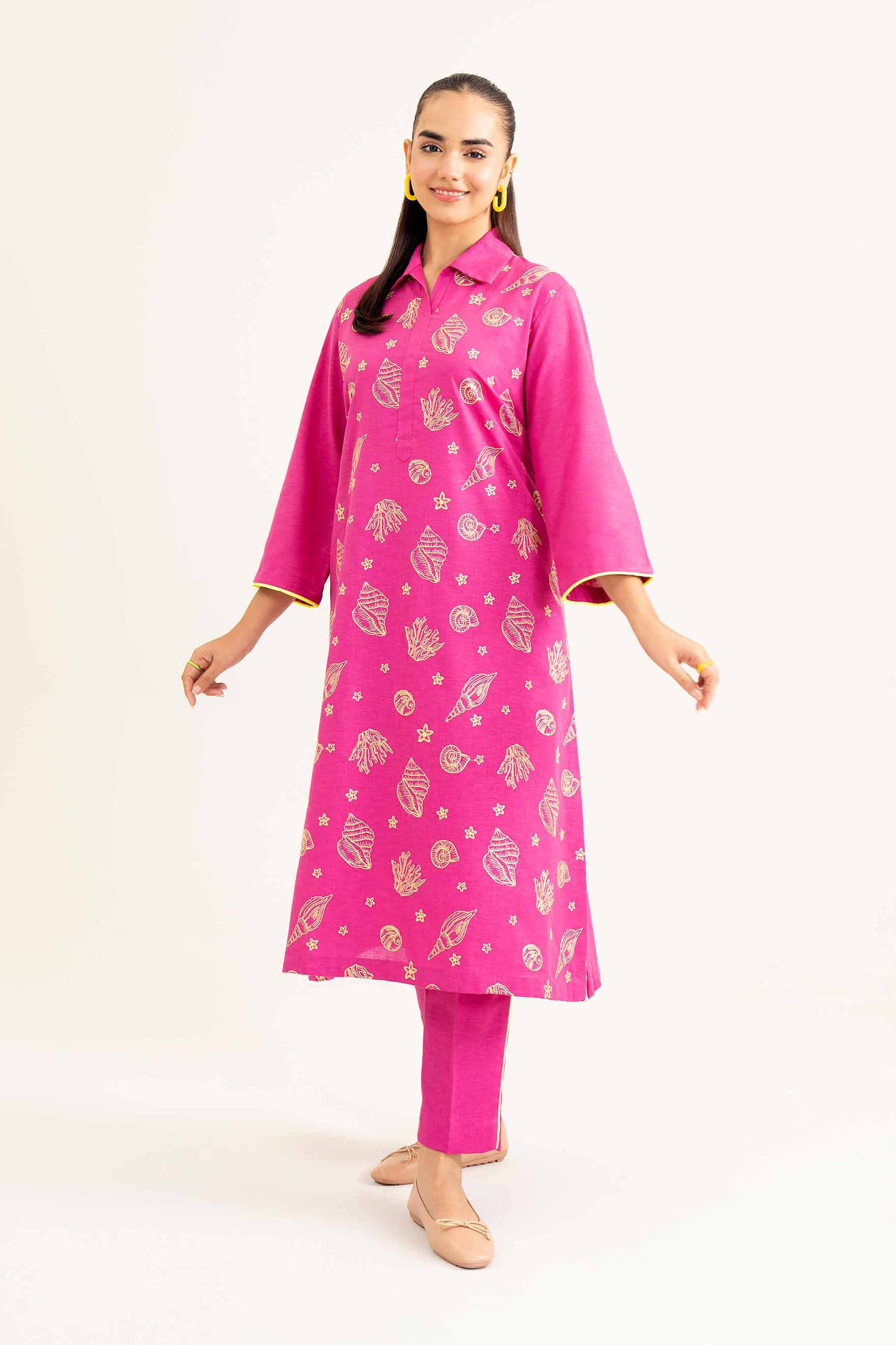 NishatUK - Shocking Pink Embroidered Karandi 2-piece ready to wear Dress