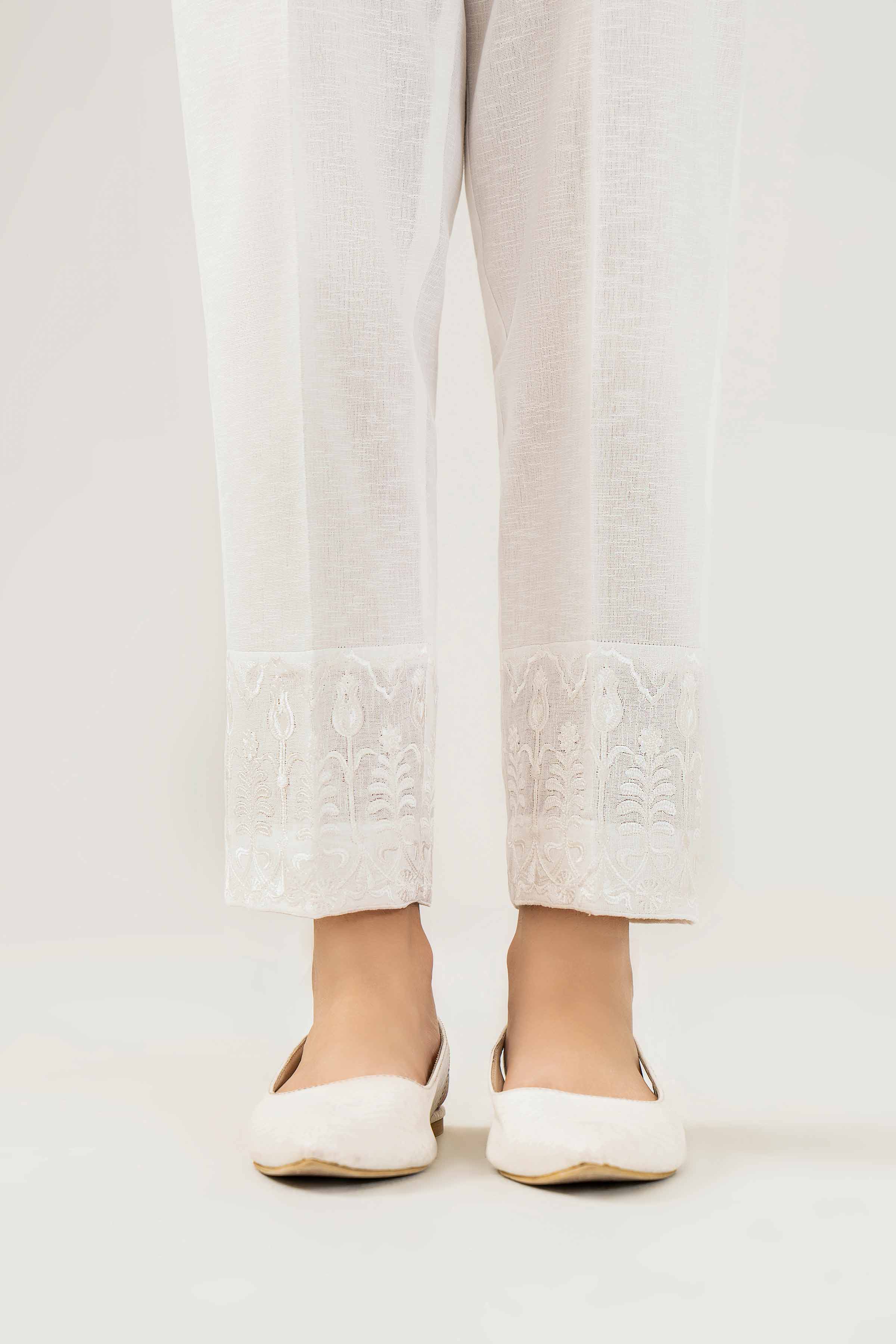 NishatUK - White Embroidered Karandi 1-piece ready to wear Trouser