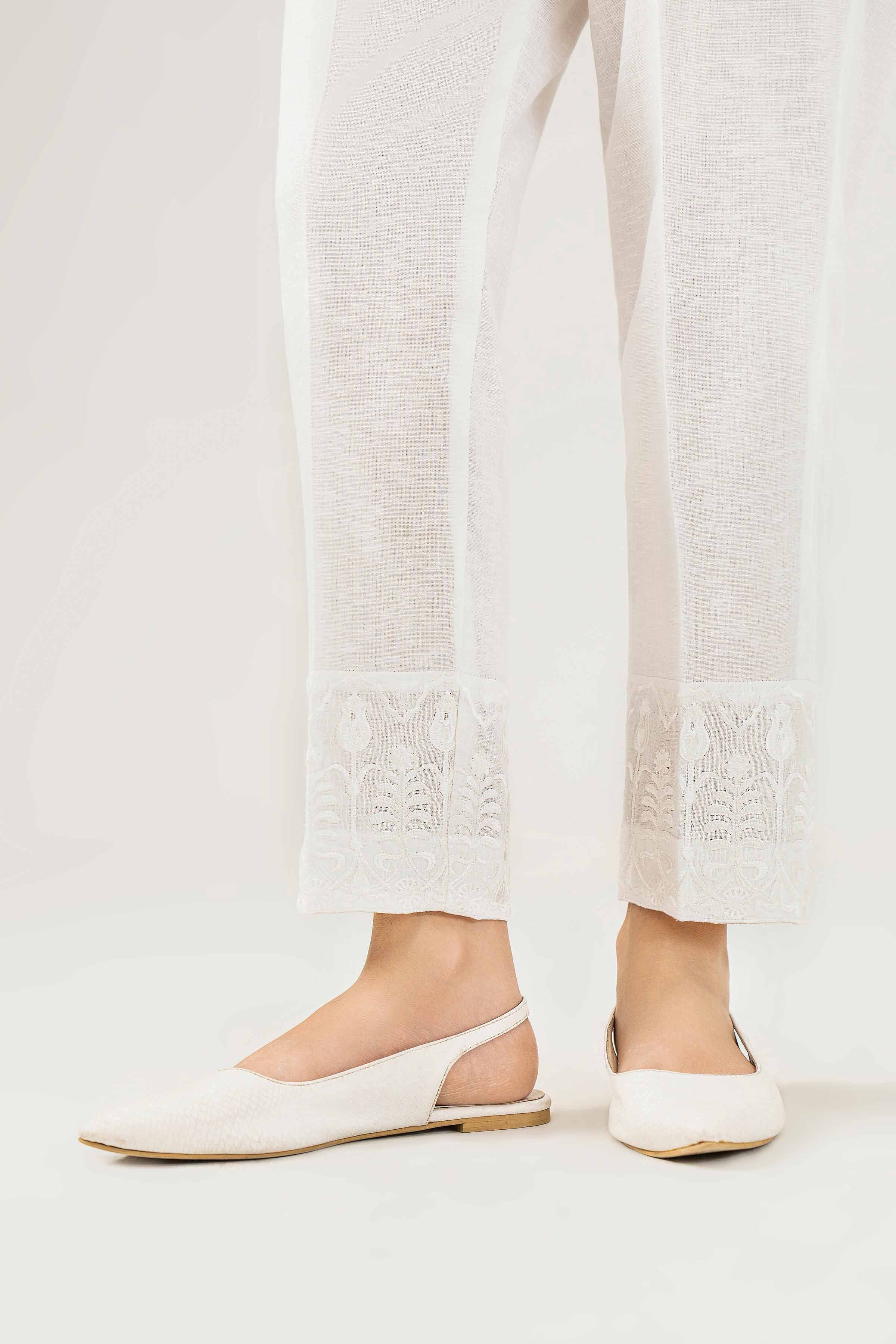 NishatUK - White Embroidered Karandi 1-piece ready to wear Trouser