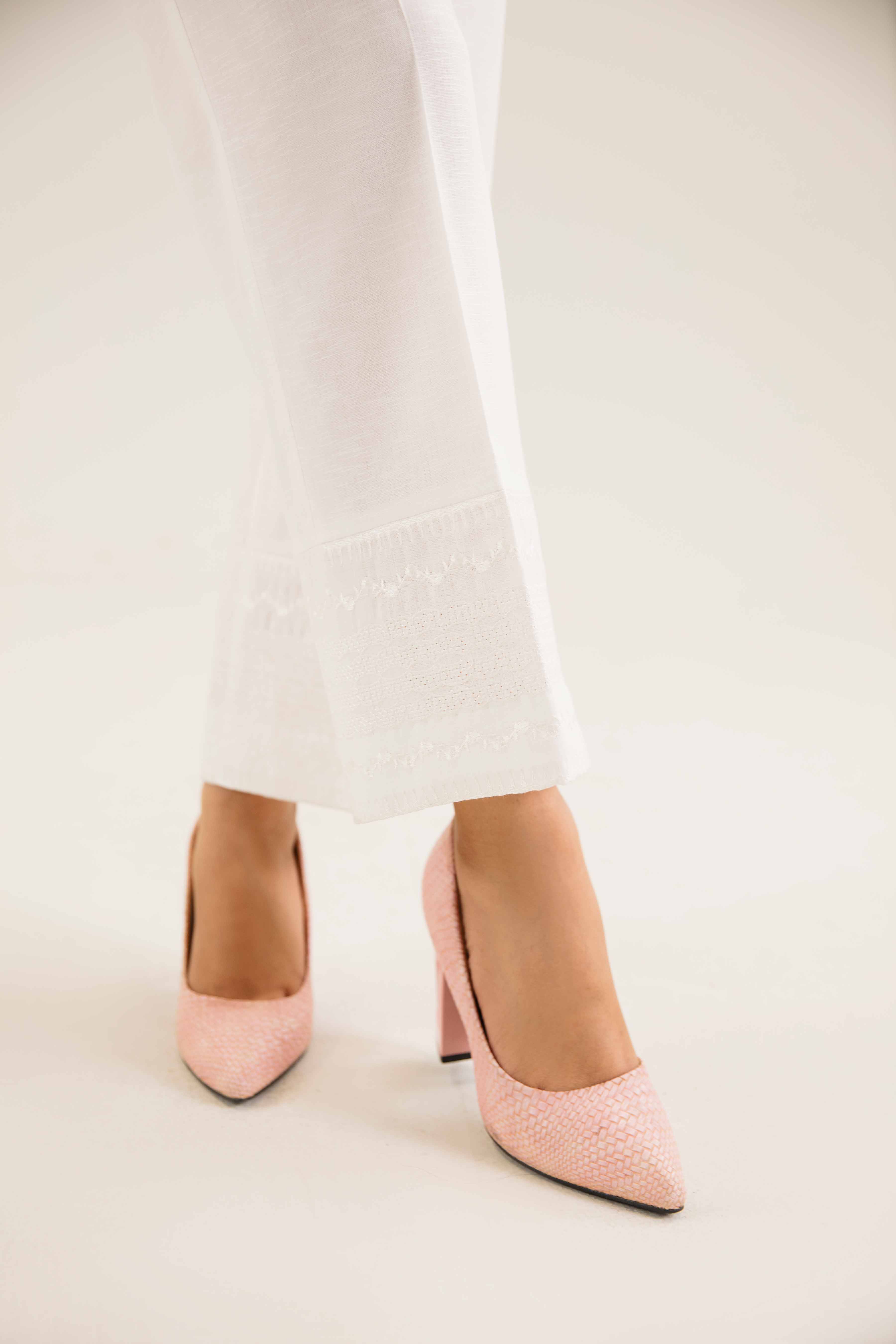 NishatUK - White Embroidered Karandi 1-piece ready to wear Trouser