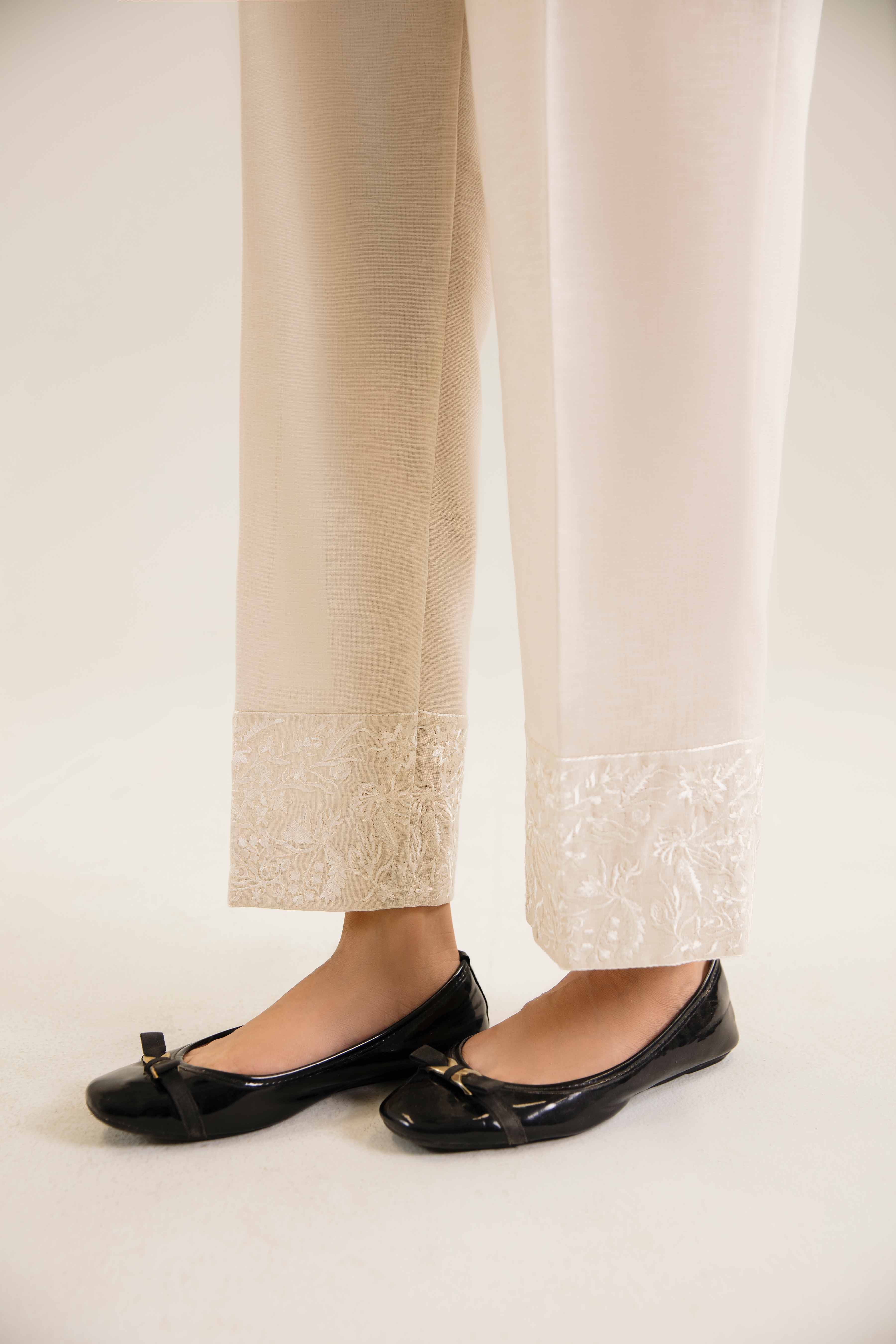 NishatUK - Off White Embroidered Karandi 1-piece ready to wear Trouser