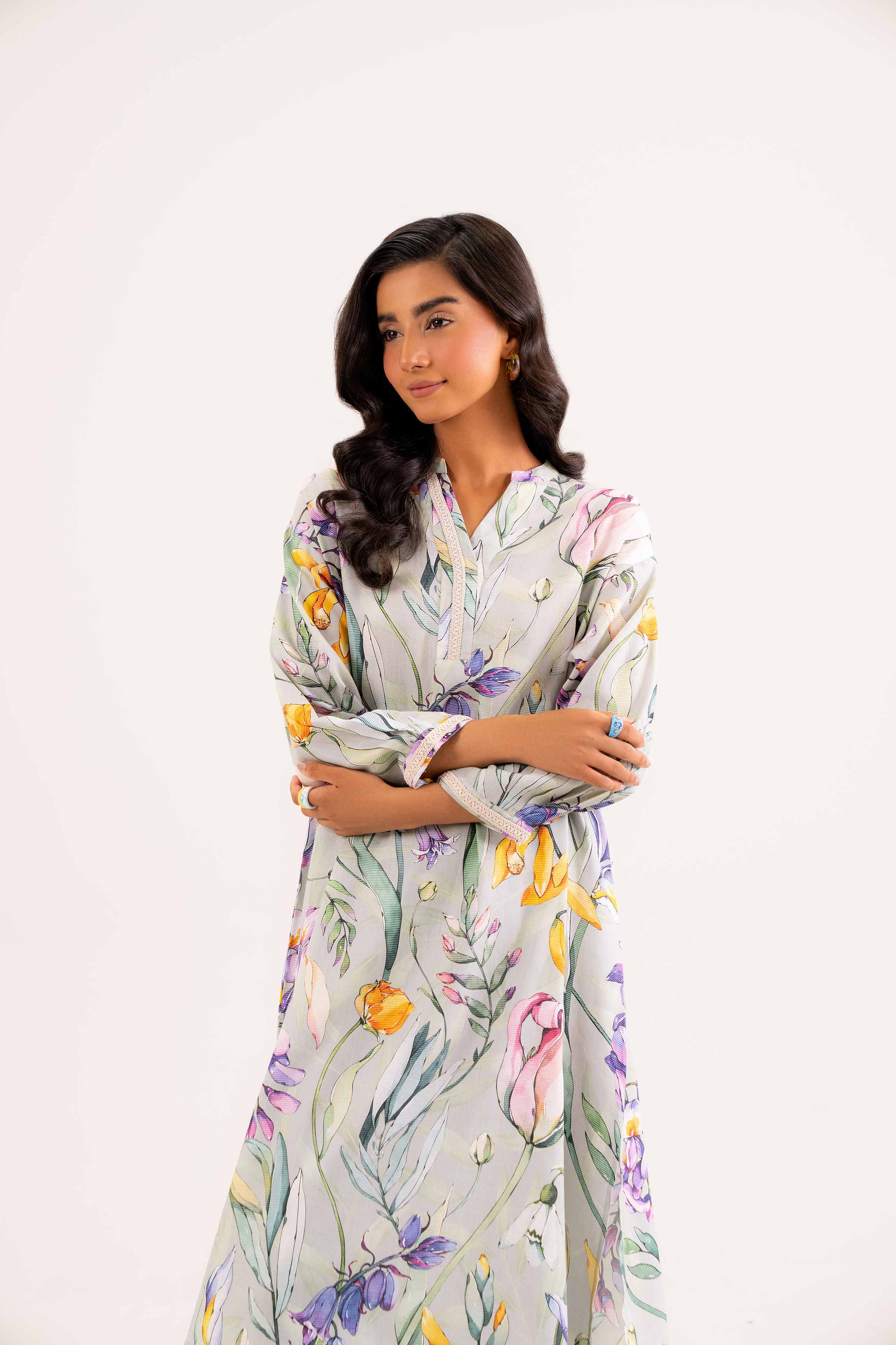 NishatUK - Brown Printed Satin 2-piece ready to wear Dress