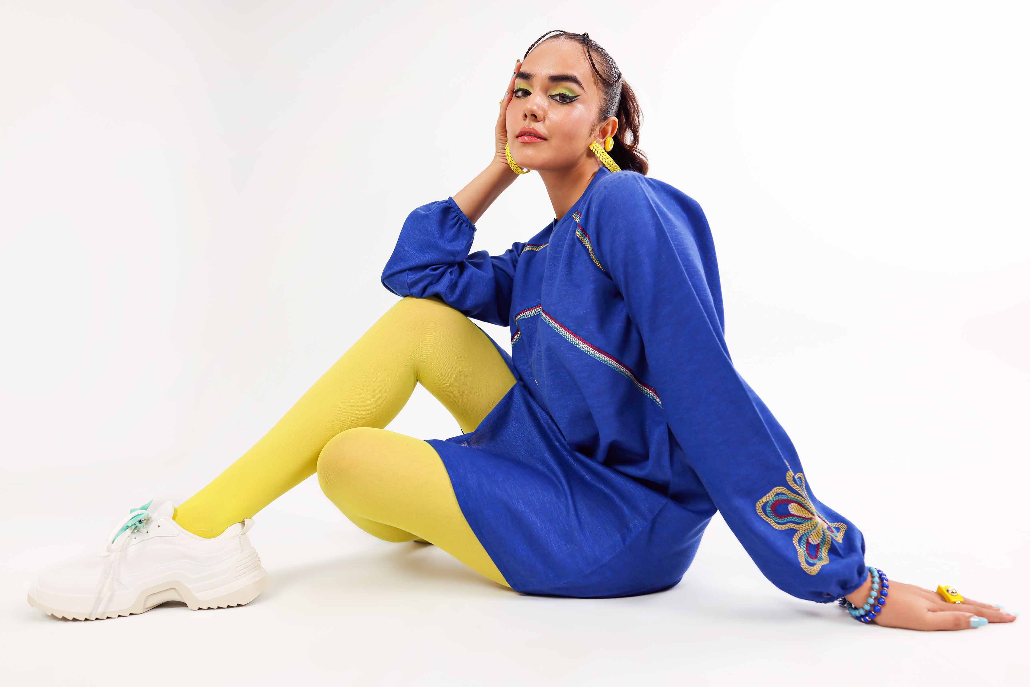 NishatUK - Blue Embroidered Karandi 1-piece ready to wear Tunic