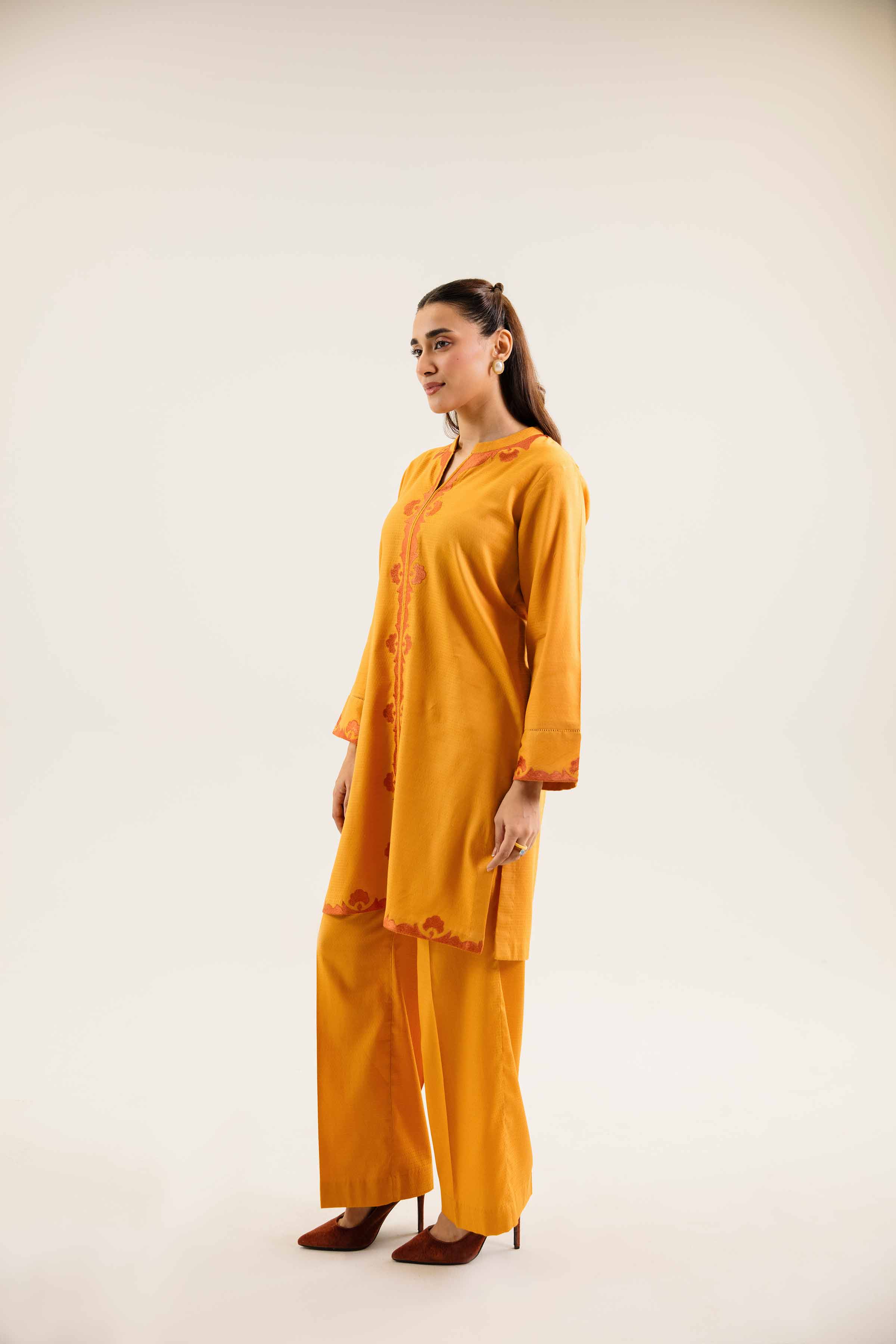NishatUK - Mustard Embroidered Dobby 2-piece ready to wear Dress