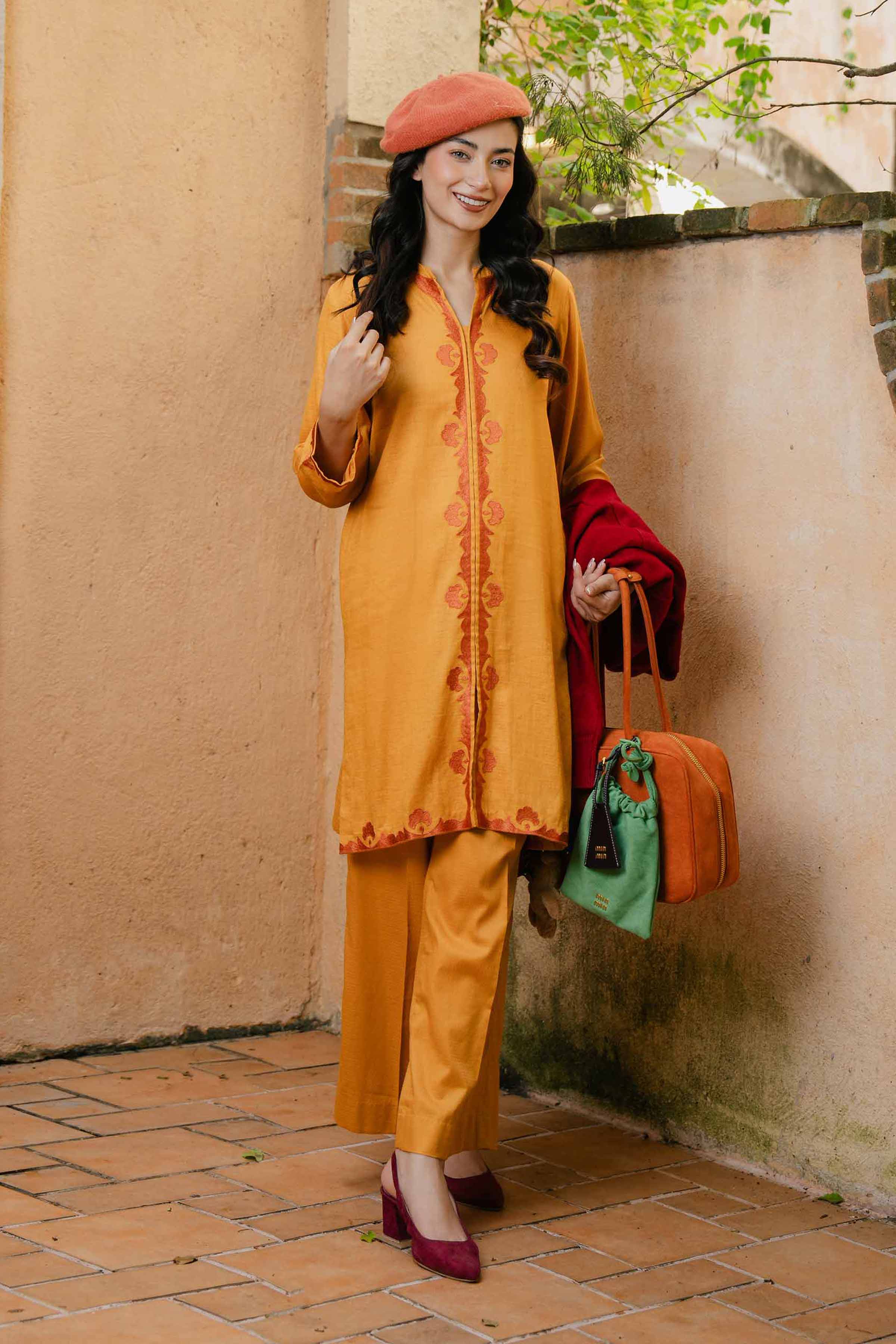 NishatUK - Mustard Embroidered Dobby 2-piece ready to wear Dress