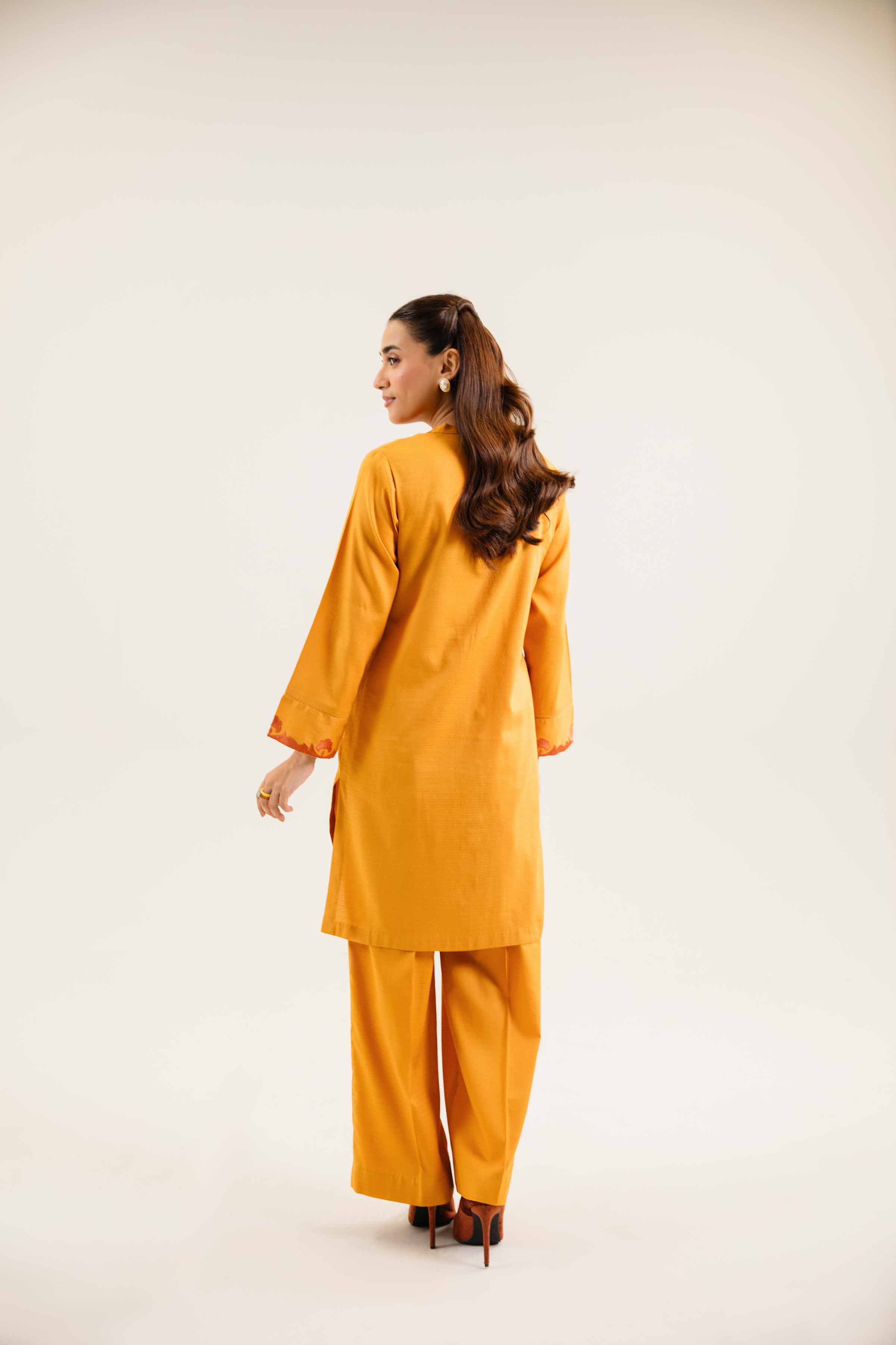 NishatUK - Mustard Embroidered Dobby 2-piece ready to wear Dress