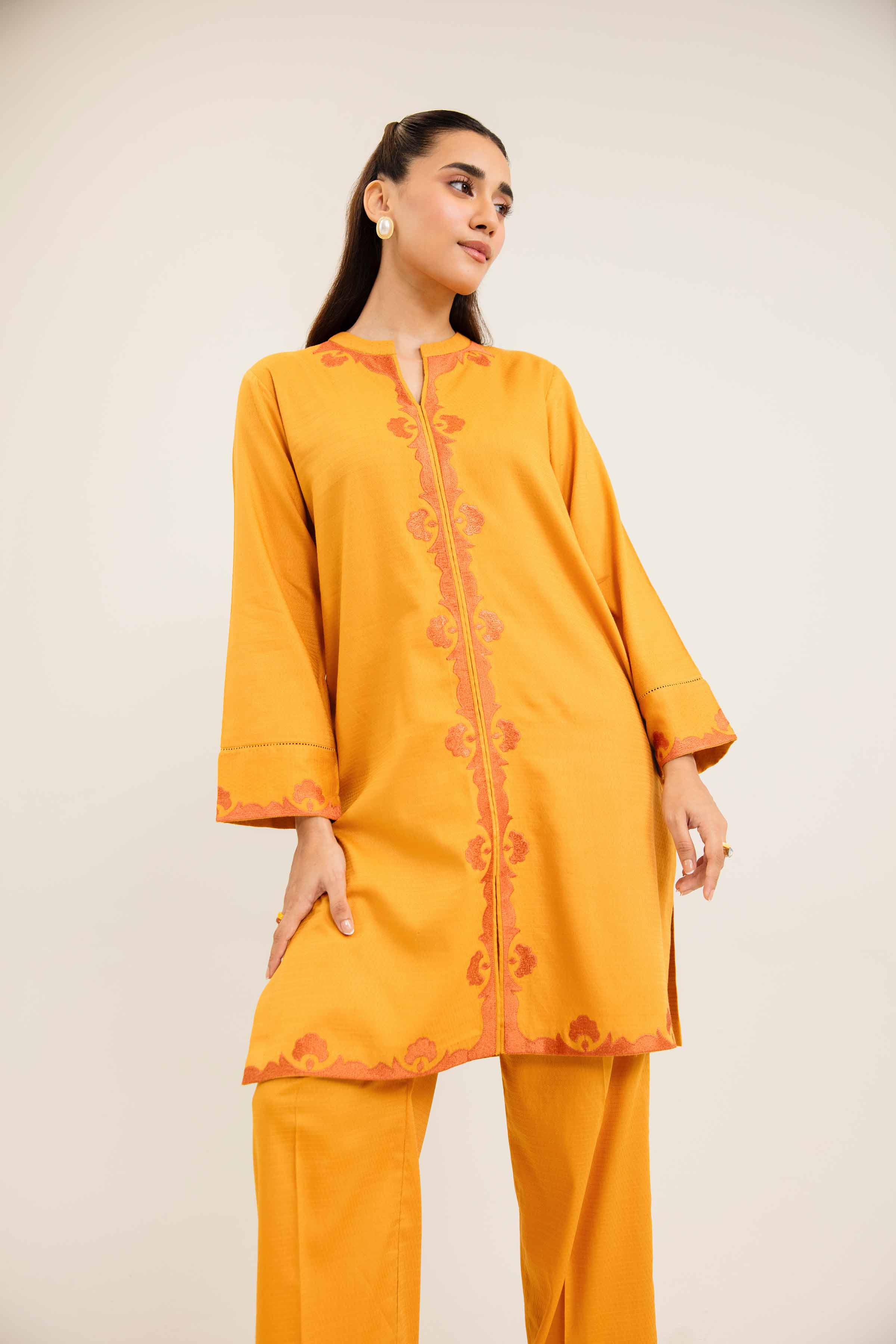 NishatUK - Mustard Embroidered Dobby 2-piece ready to wear Dress