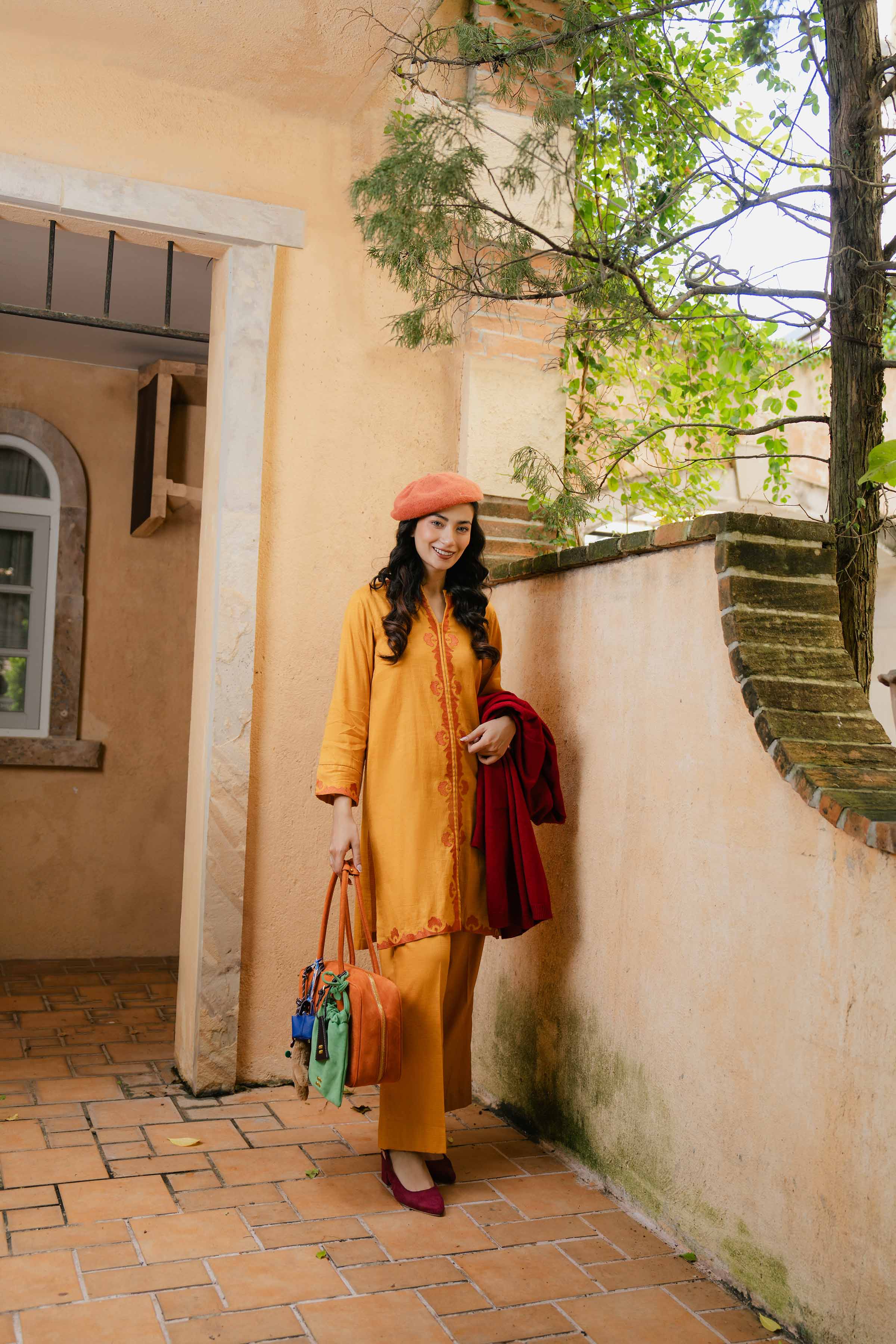 NishatUK - Mustard Embroidered Dobby 2-piece ready to wear Dress