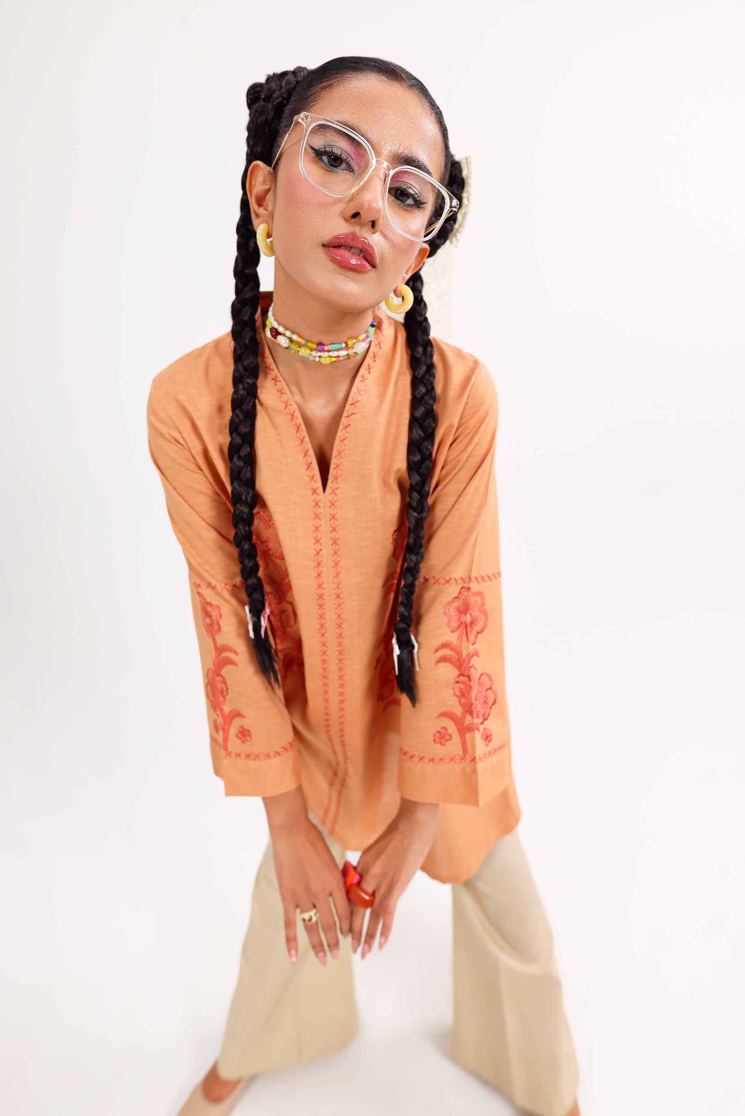 NishatUK - Peach Embroidered Karandi 1-piece ready to wear Tunic