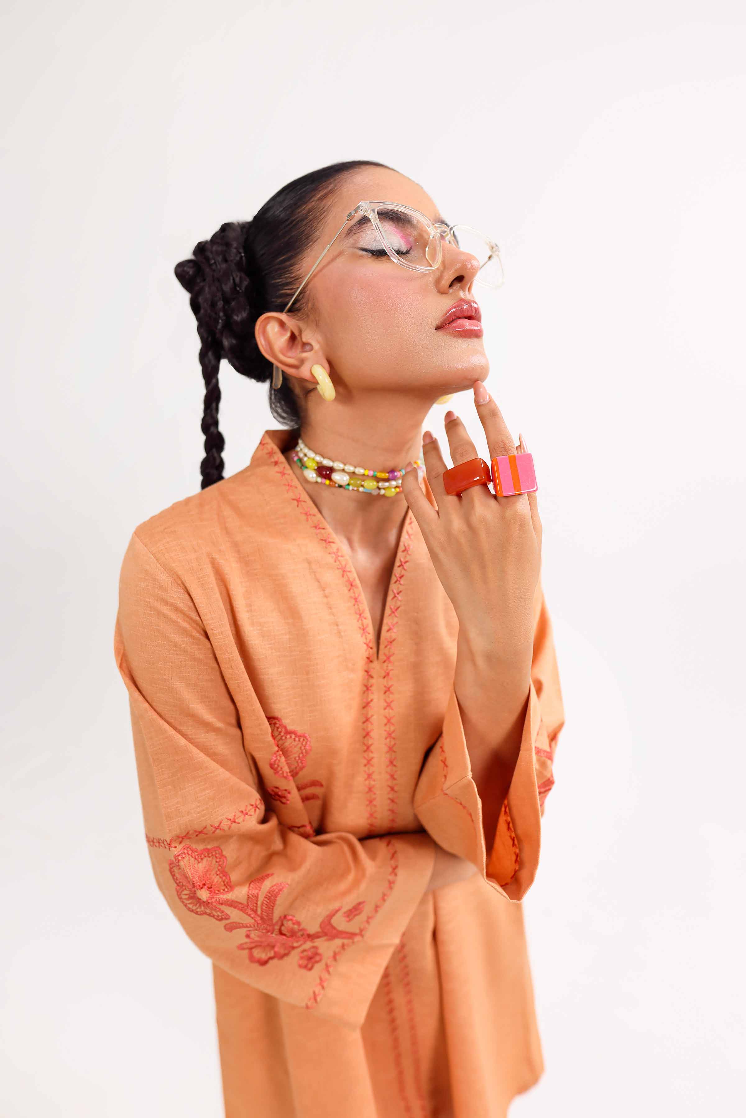 NishatUK - Peach Embroidered Karandi 1-piece ready to wear Tunic