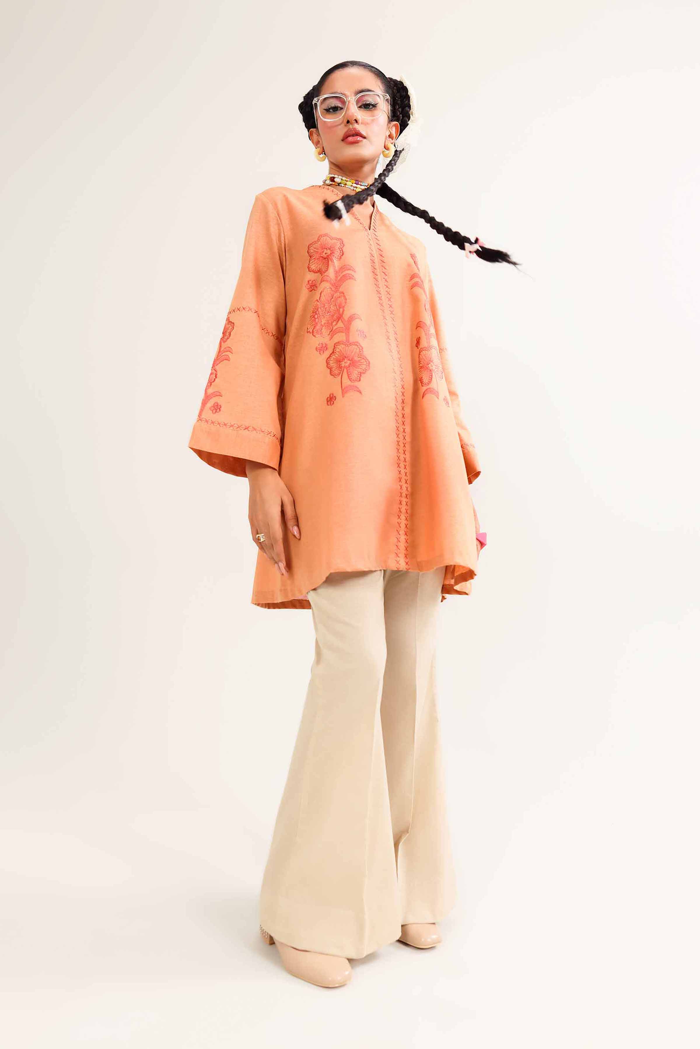 NishatUK - Peach Embroidered Karandi 1-piece ready to wear Tunic