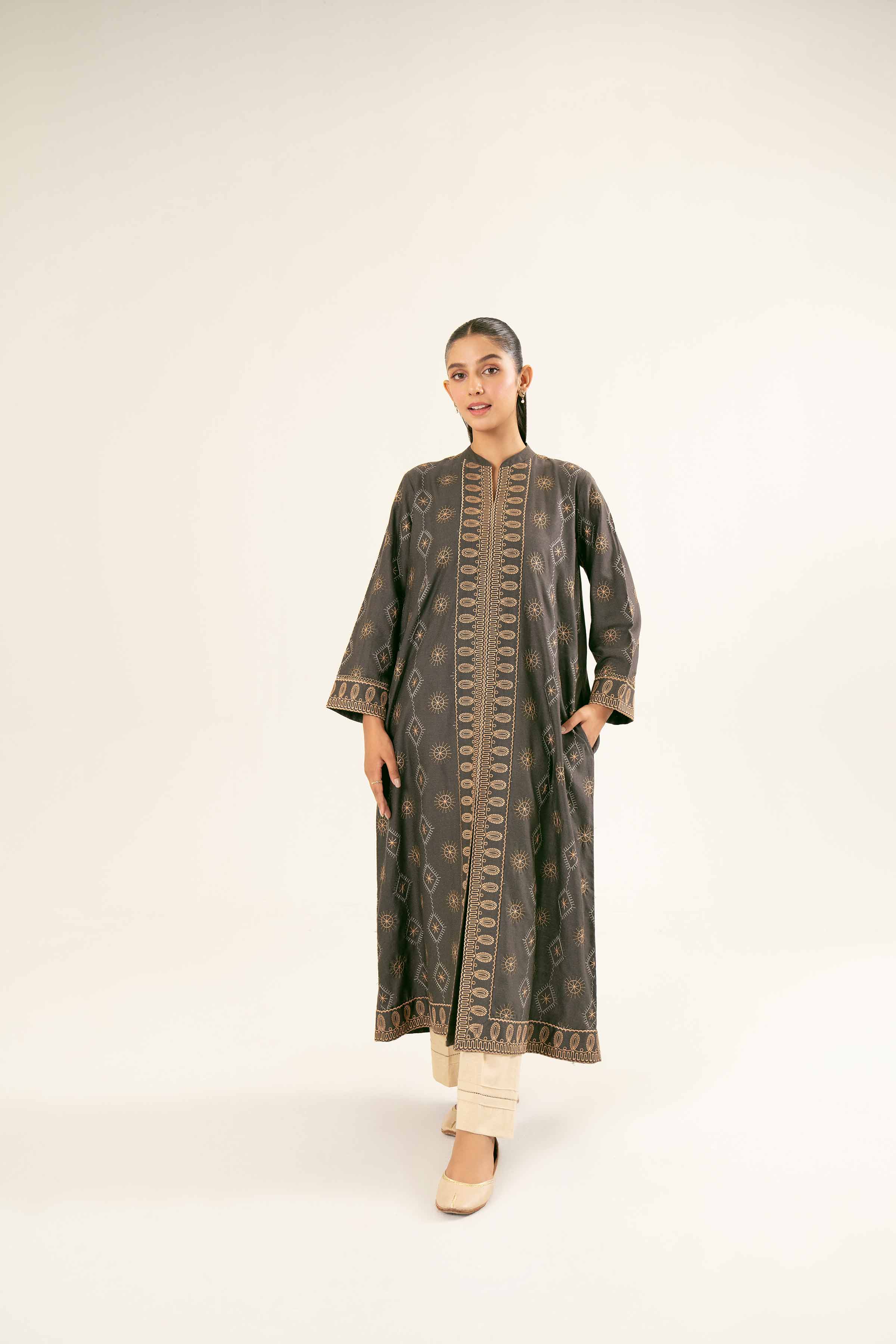 NishatUK - Brown Embroidered Karandi 1-piece ready to wear Shirt