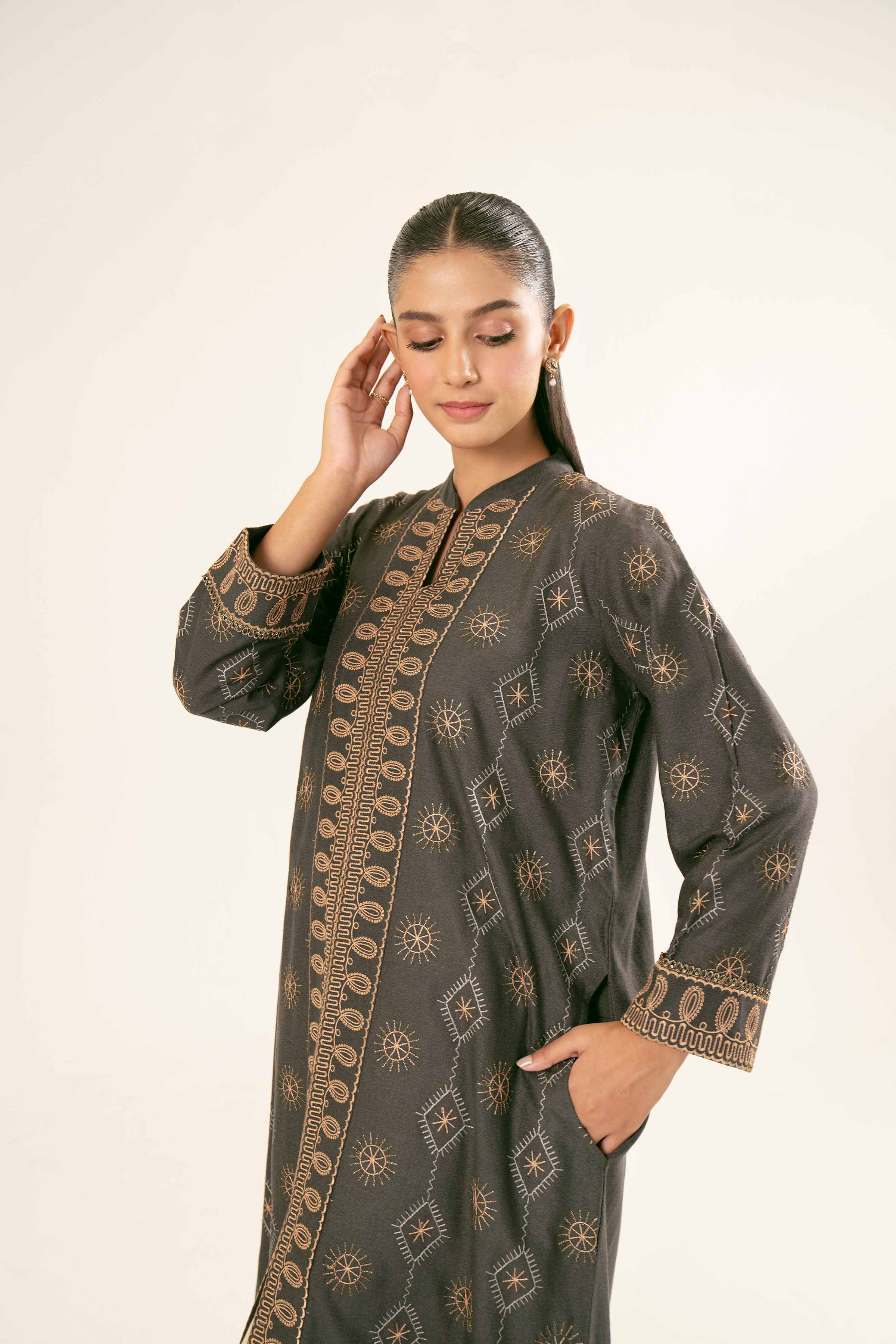 NishatUK - Brown Embroidered Karandi 1-piece ready to wear Shirt