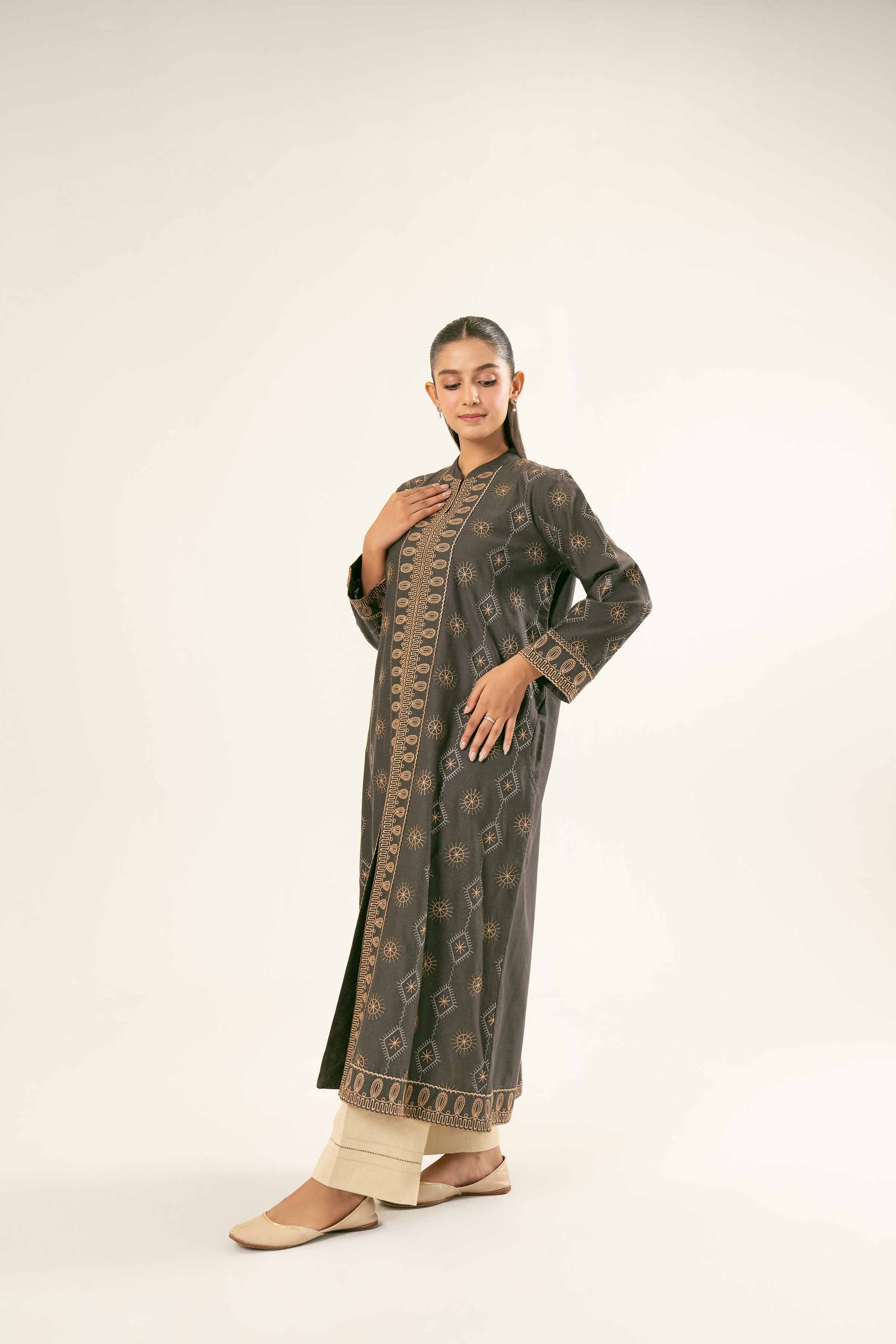 NishatUK - Brown Embroidered Karandi 1-piece ready to wear Shirt
