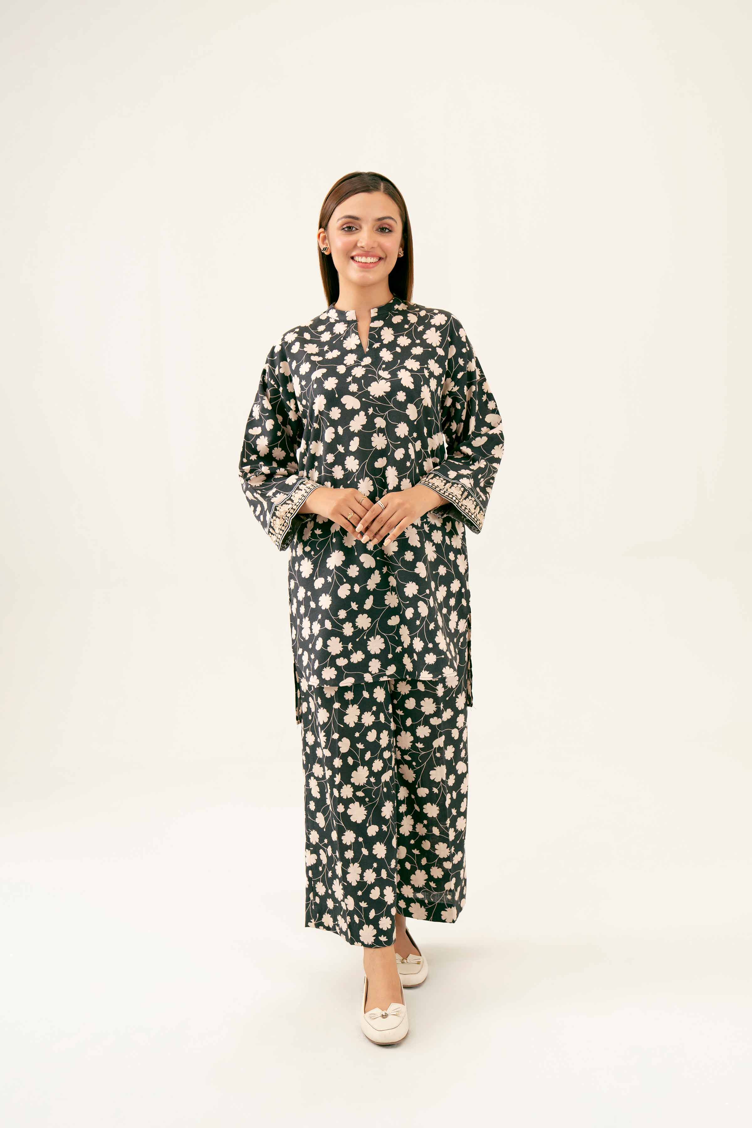NishatUK - Black Embroidered Karandi 2-piece ready to wear Dress