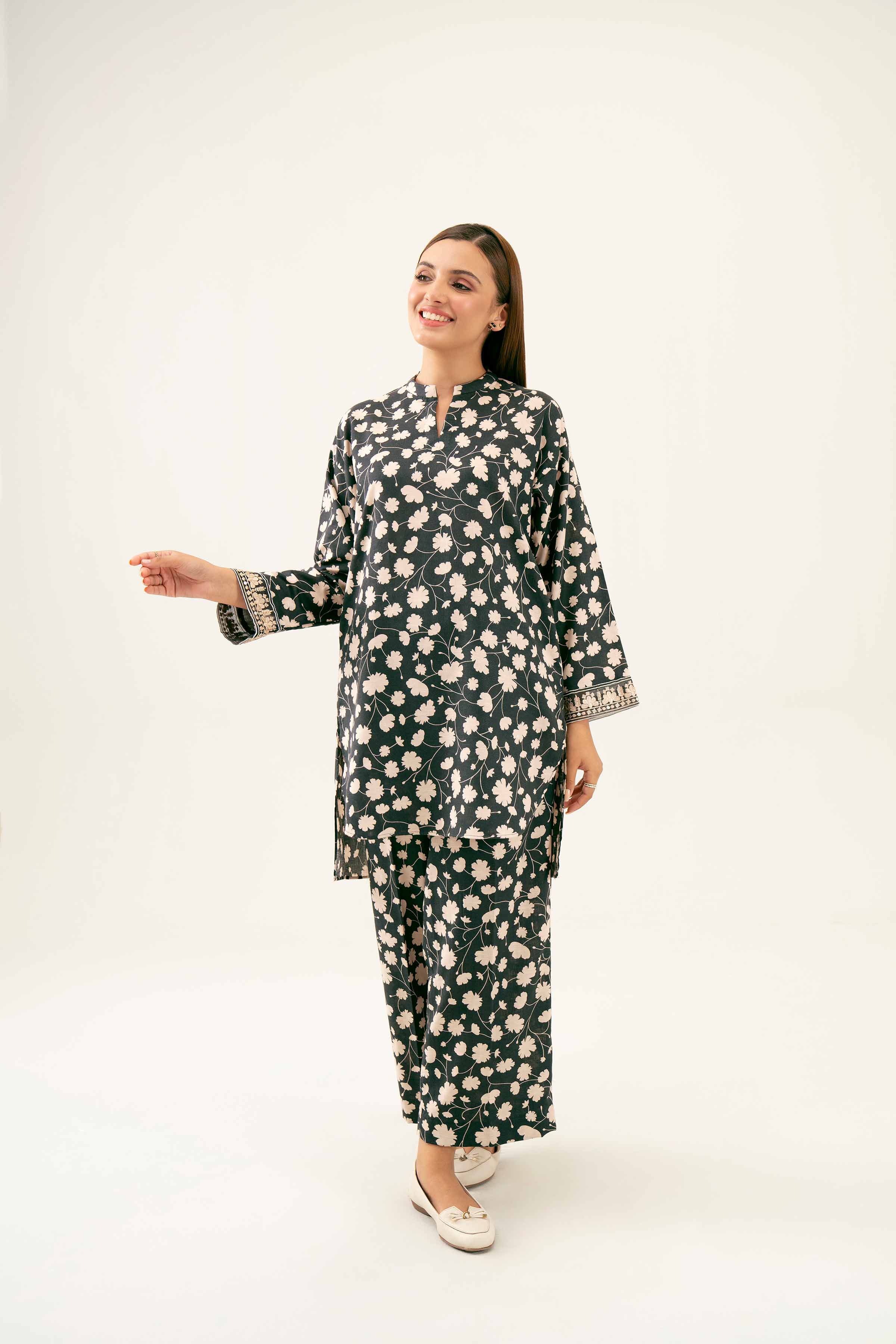 NishatUK - Black Embroidered Karandi 2-piece ready to wear Dress