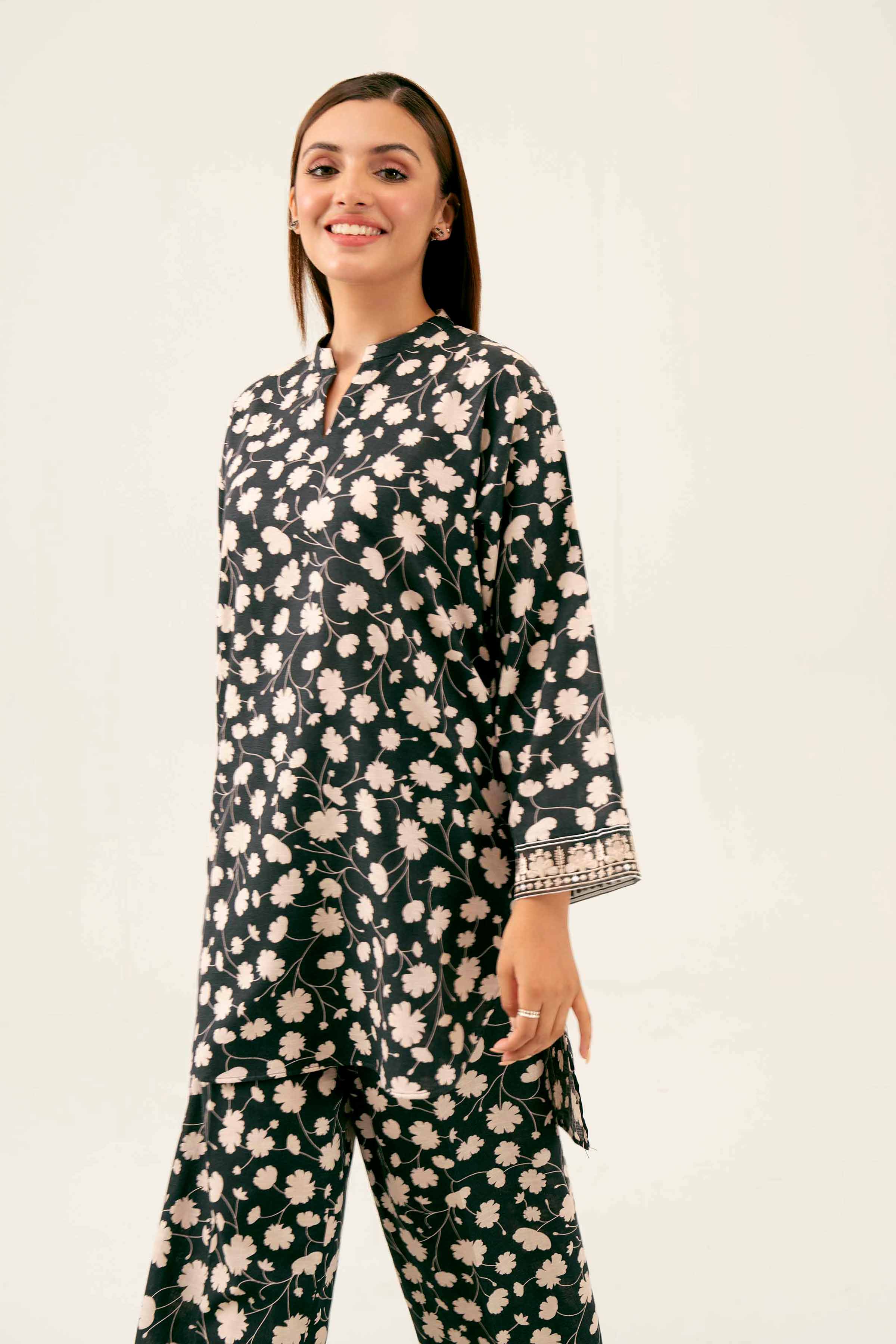 NishatUK - Black Embroidered Karandi 2-piece ready to wear Dress
