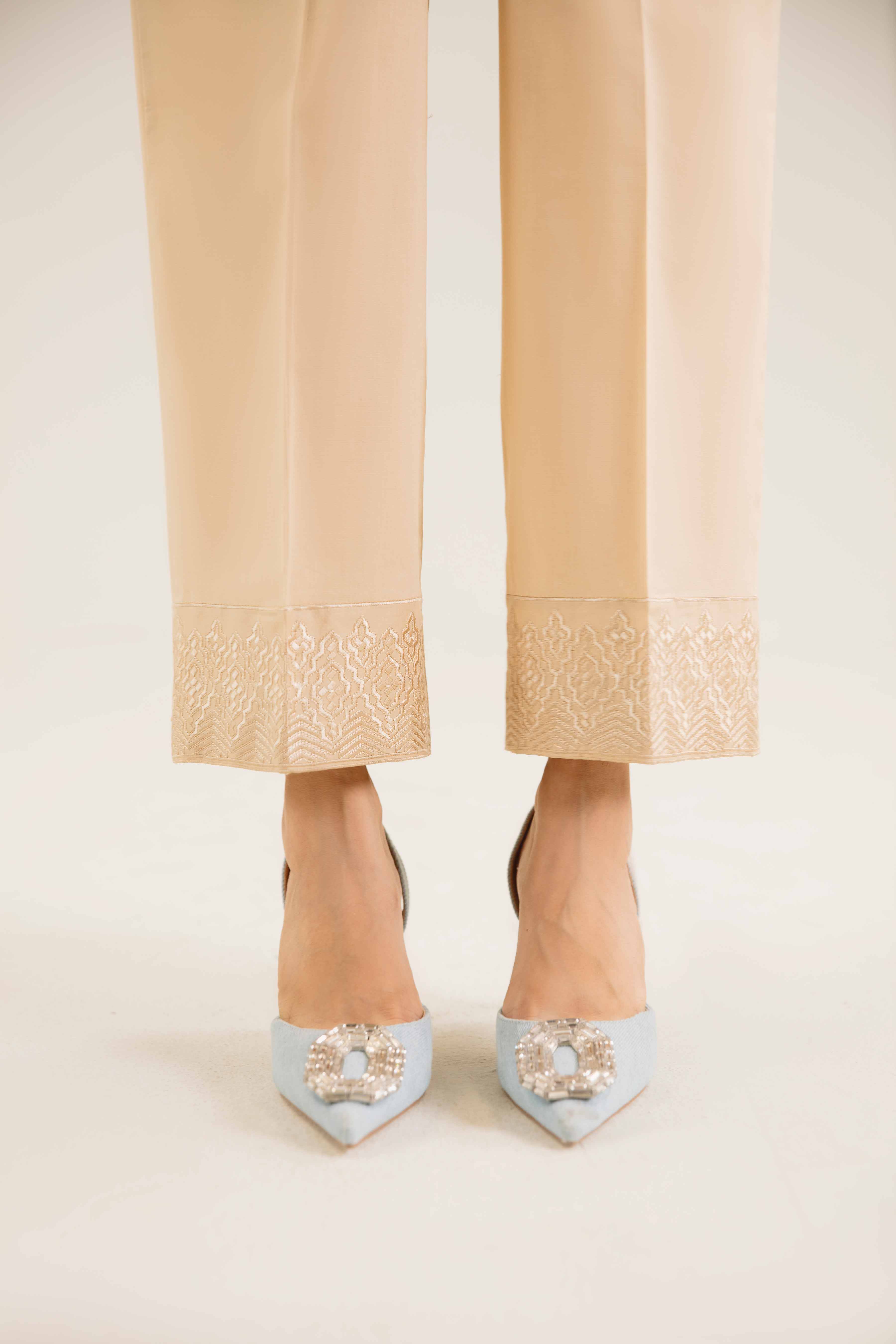NishatUK - Beige Embroidered Cambric 1-piece ready to wear Trouser