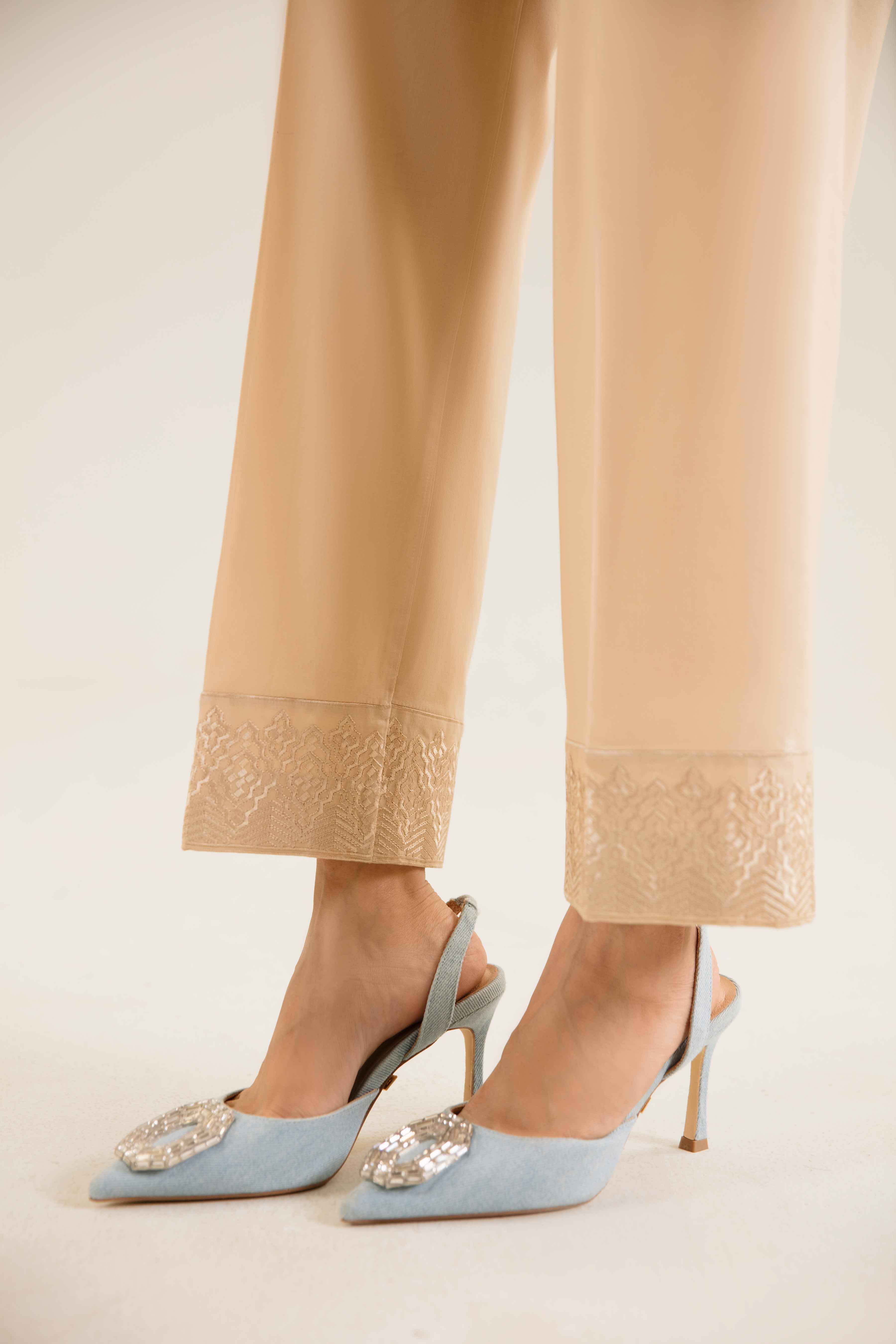 NishatUK - Beige Embroidered Cambric 1-piece ready to wear Trouser