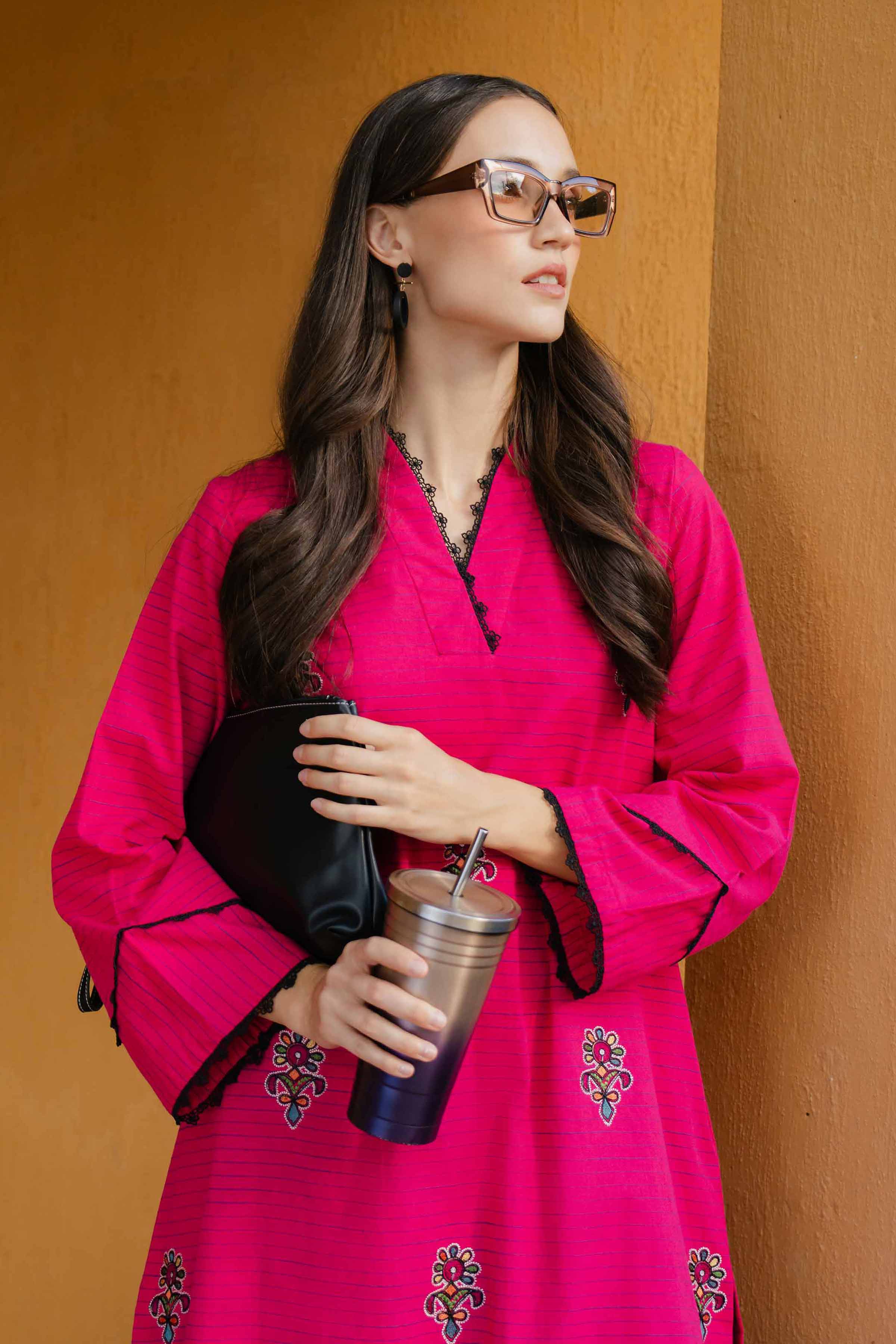 NishatUK - Pink Embroidered Yarn Dyed 1-piece ready to wear Shirt