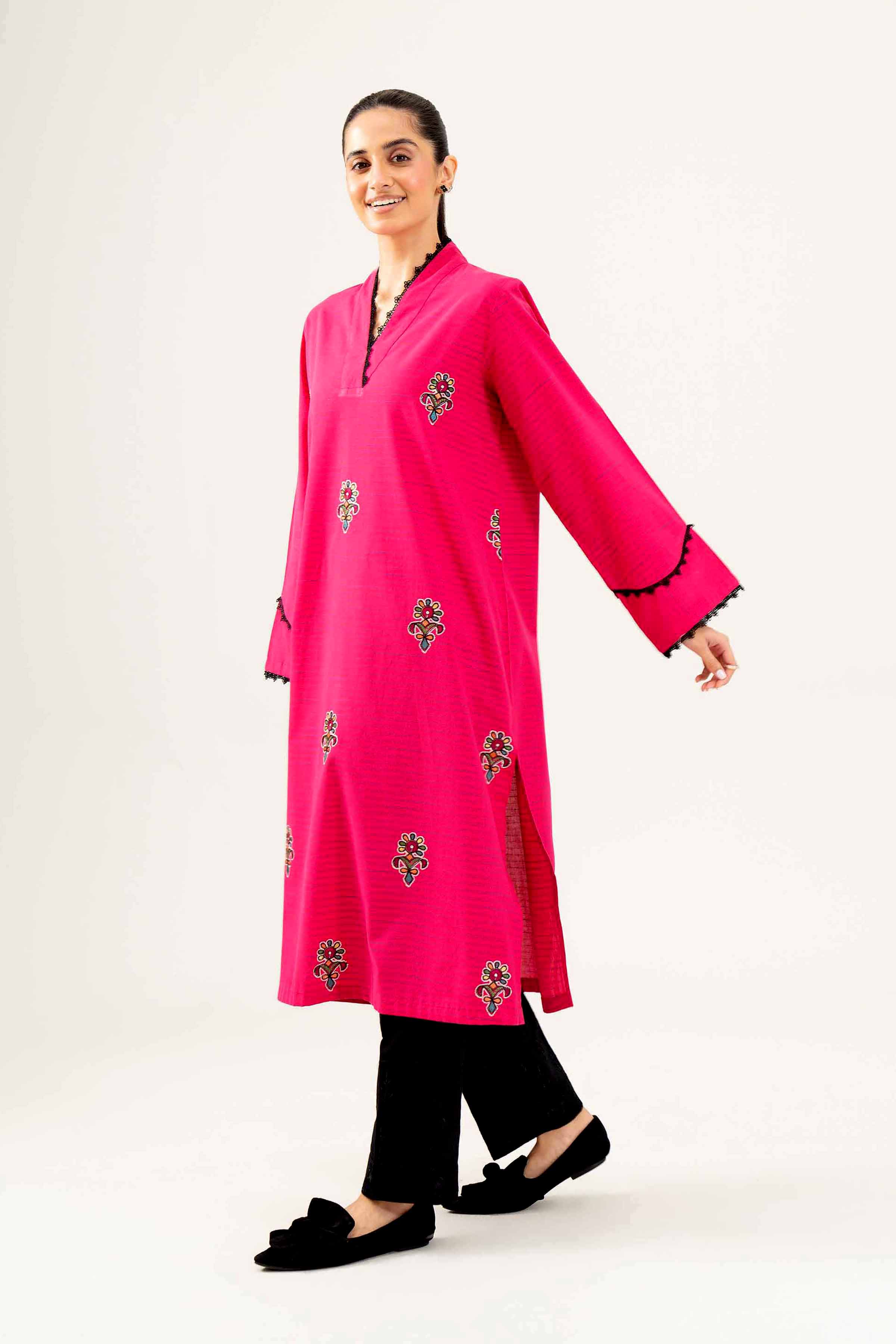 NishatUK - Pink Embroidered Yarn Dyed 1-piece ready to wear Shirt