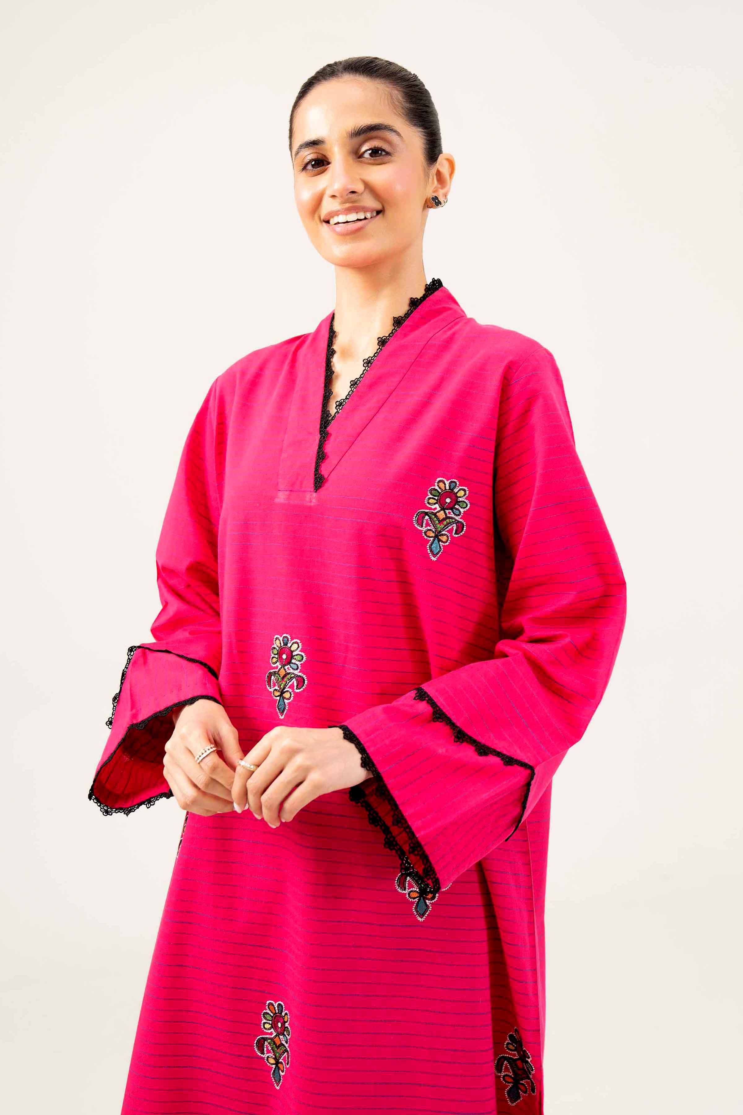 NishatUK - Pink Embroidered Yarn Dyed 1-piece ready to wear Shirt