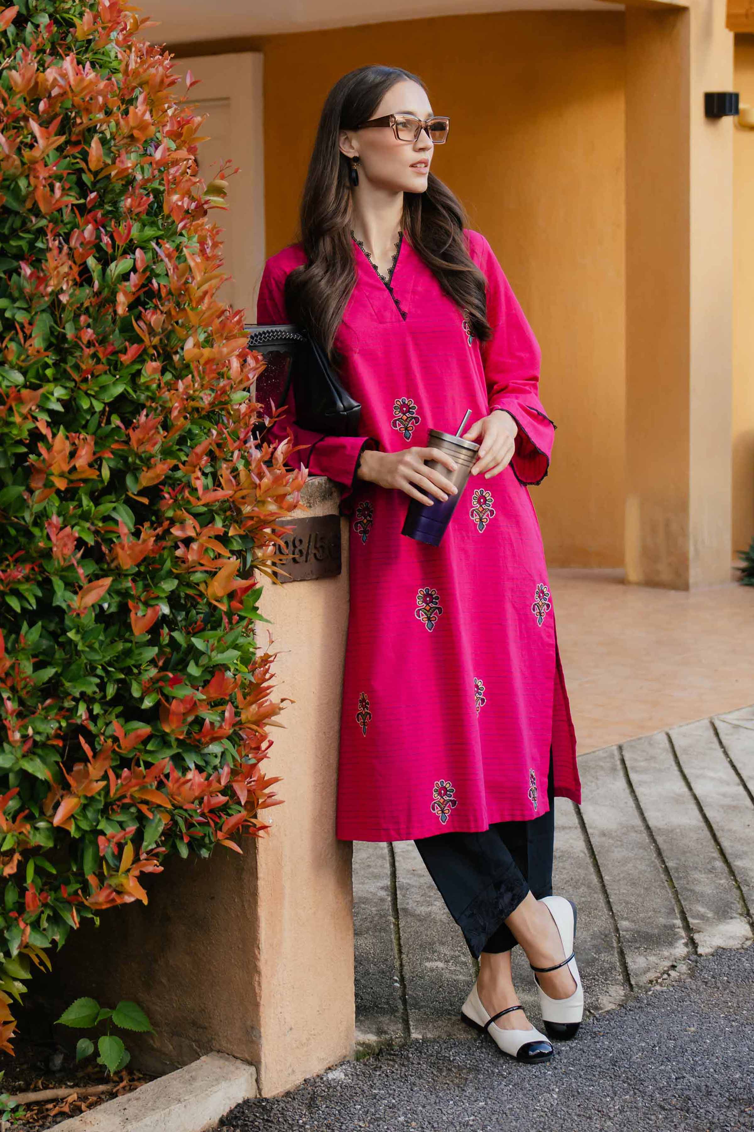 NishatUK - Pink Embroidered Yarn Dyed 1-piece ready to wear Shirt