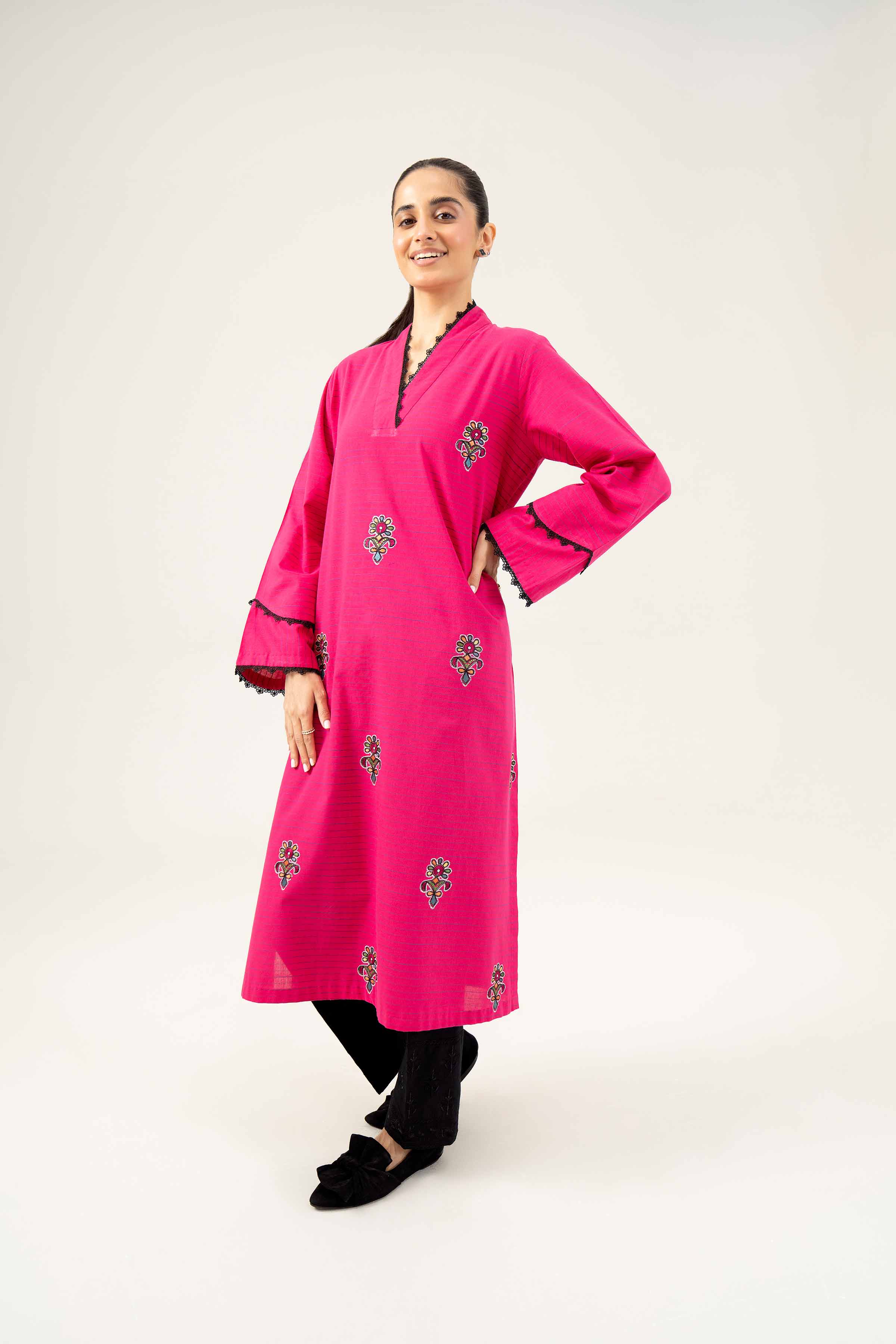 NishatUK - Pink Embroidered Yarn Dyed 1-piece ready to wear Shirt